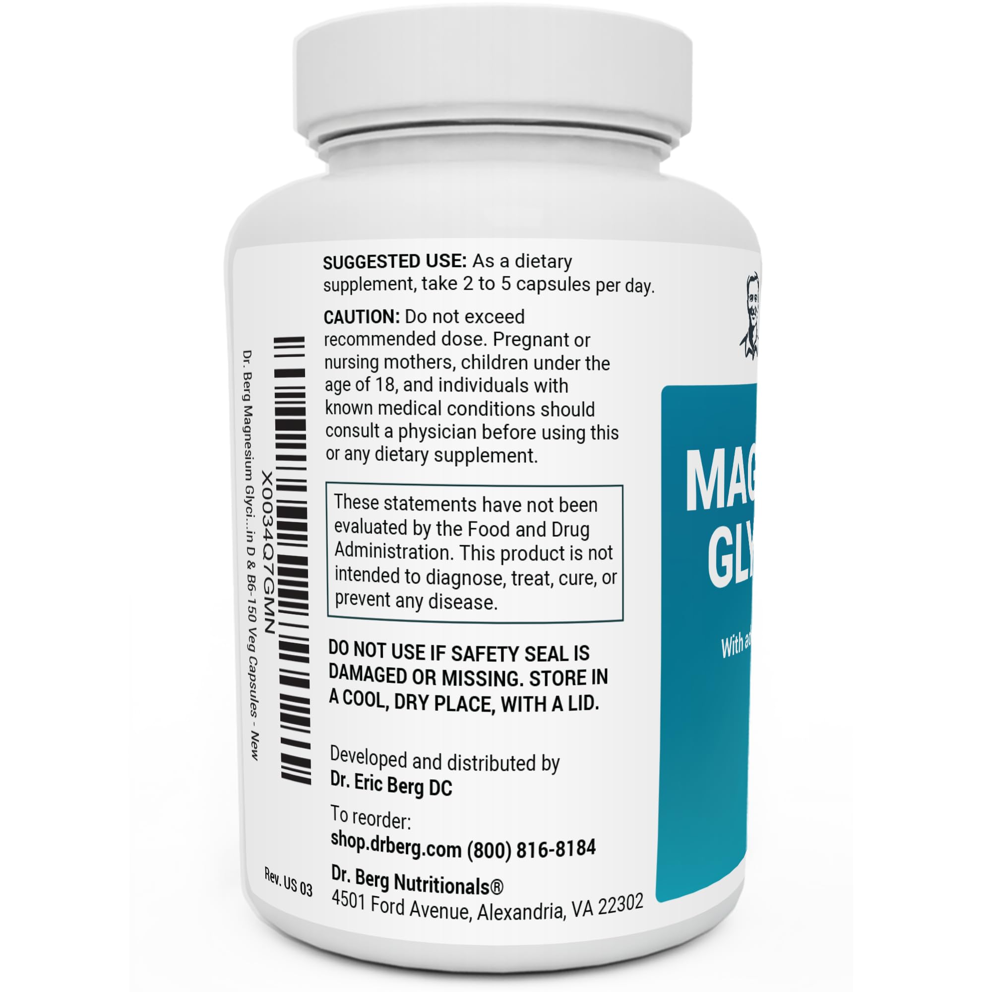 Dr. Berg's Magnesium Glycinate 400mg - Fully Chelated Veg Capsules for Stress - AB Mystery