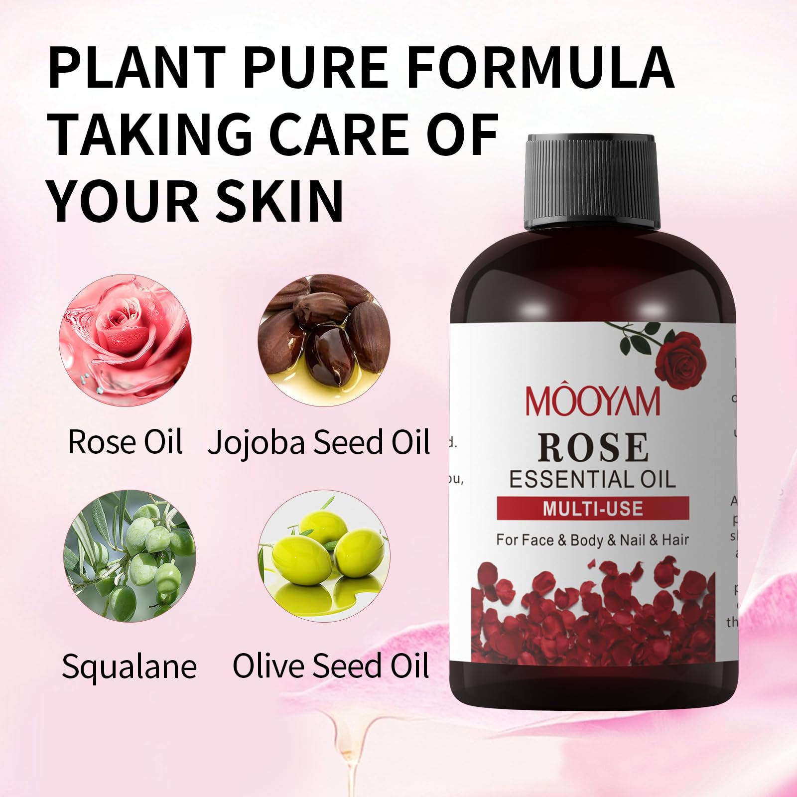 Rose Essential Oil Pure Rose Oil for Face 4OZ/118ML Organic Essential Oils for Diffuser Home Bedroom - AB Mystery