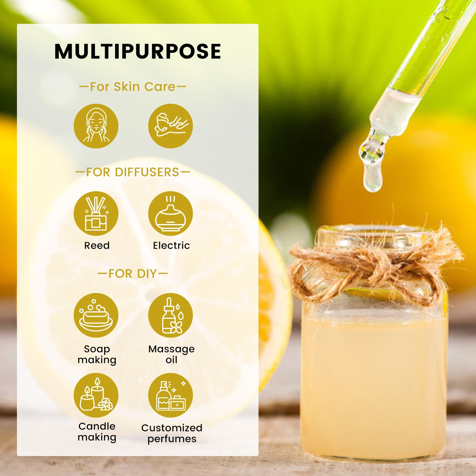 yethious Lemon Essential Oil Lemon Essential Oill for Diffuser, Perfume, Body, Skin, Hair, Candle Soap - AB Mystery