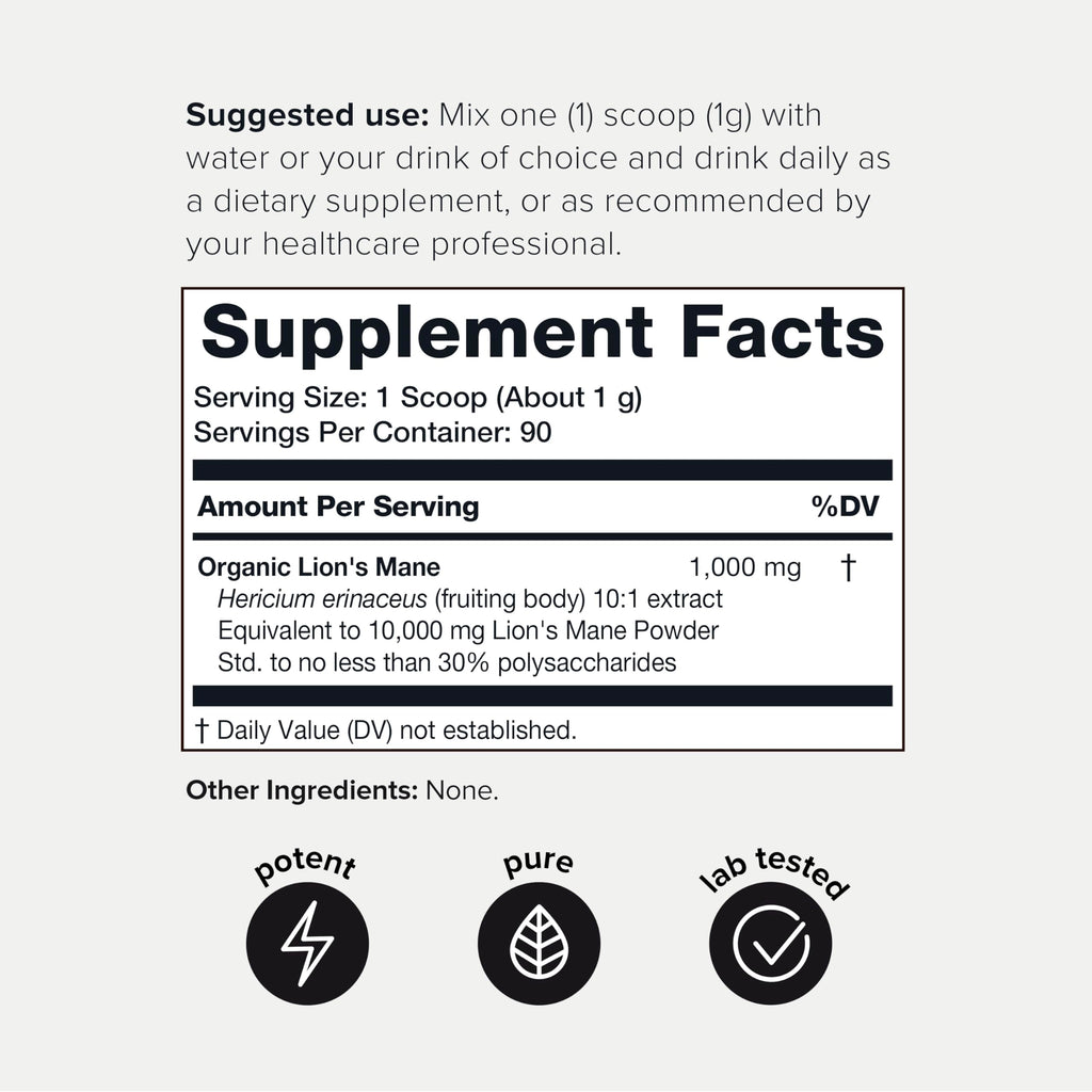 10,000mg 10x Concentrated Ultra High Strength Organic Lions Mane Powder - AB Mystery