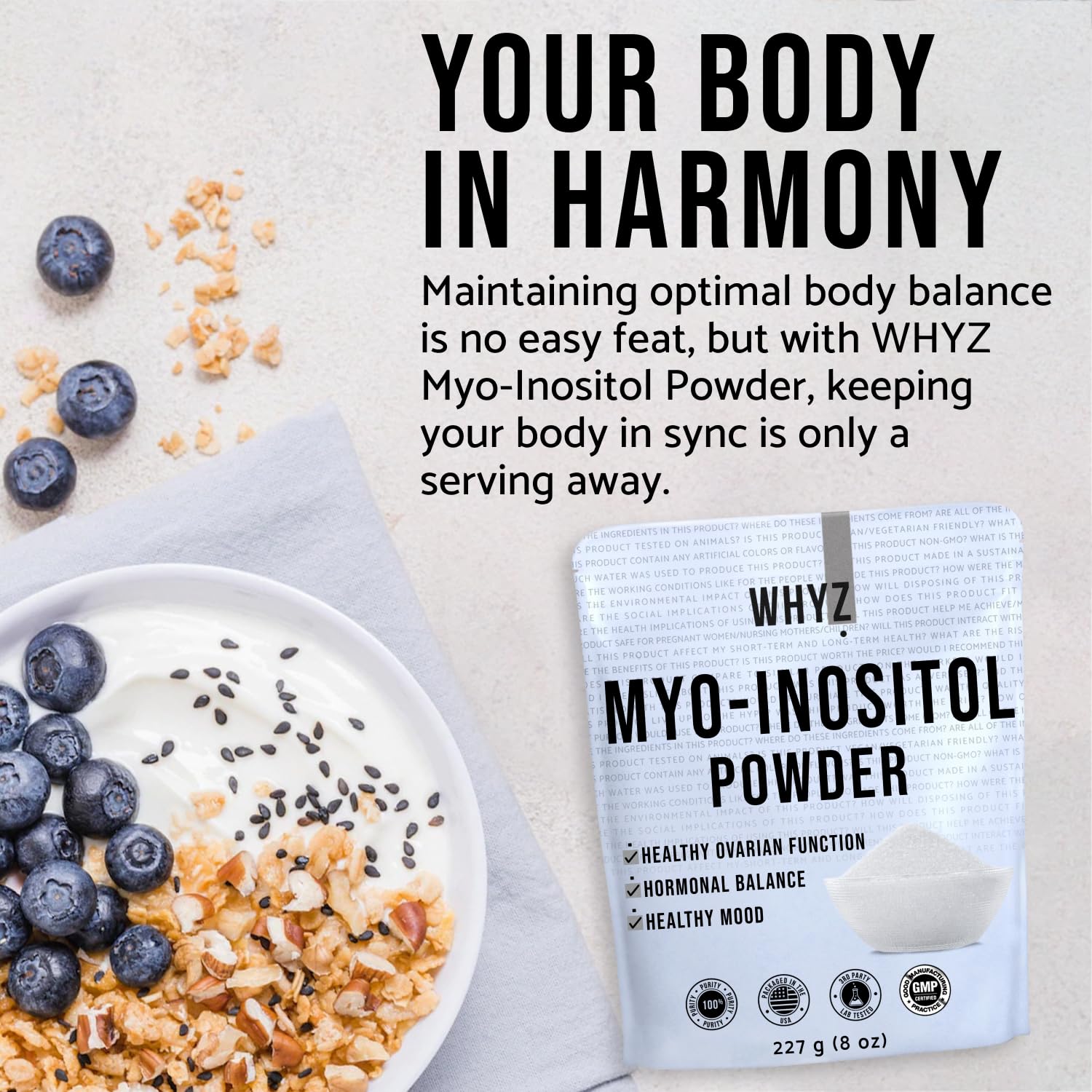 Myo-Inositol Powder 8oz, Natural Myo Inositol Supplement for Ovarian Support - AB Mystery