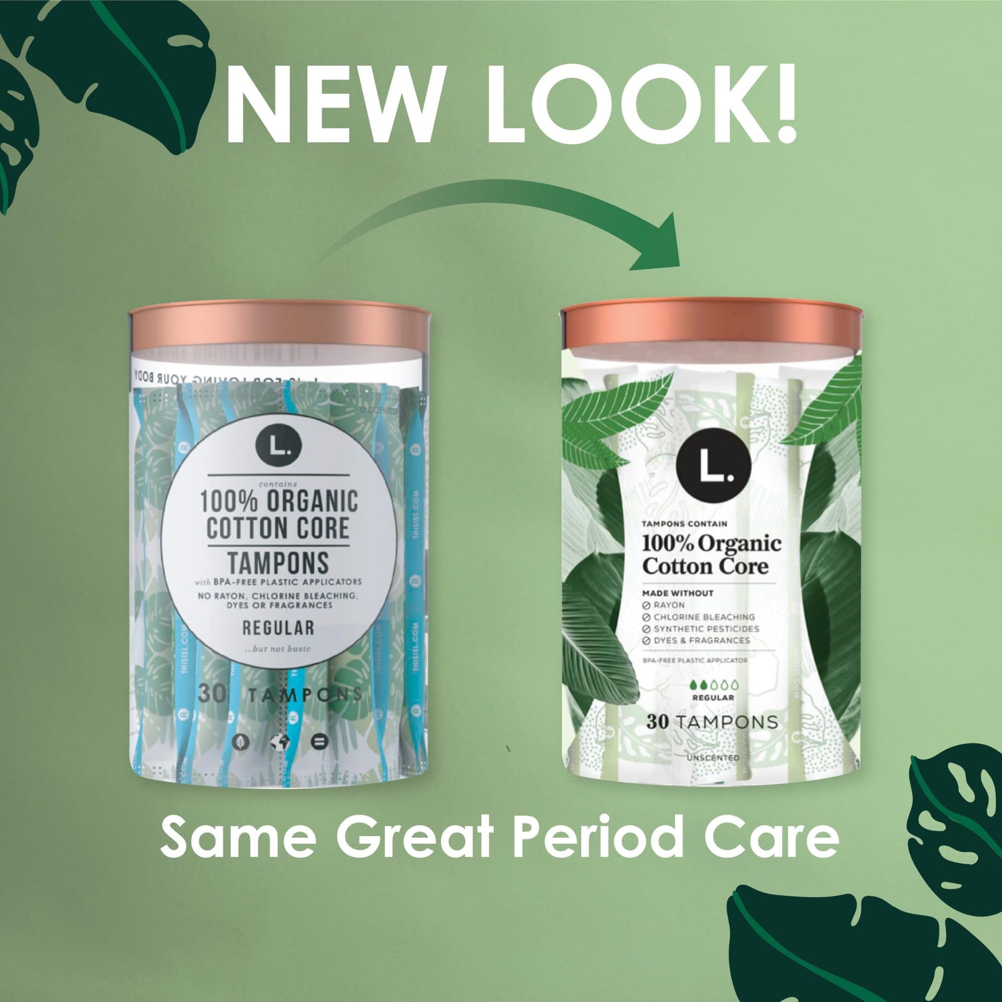 L. Organic Cotton Tampons - Regular 42 Count x 2 Packs (84 Count Total) (Packaging May Vary) - AB Mystery