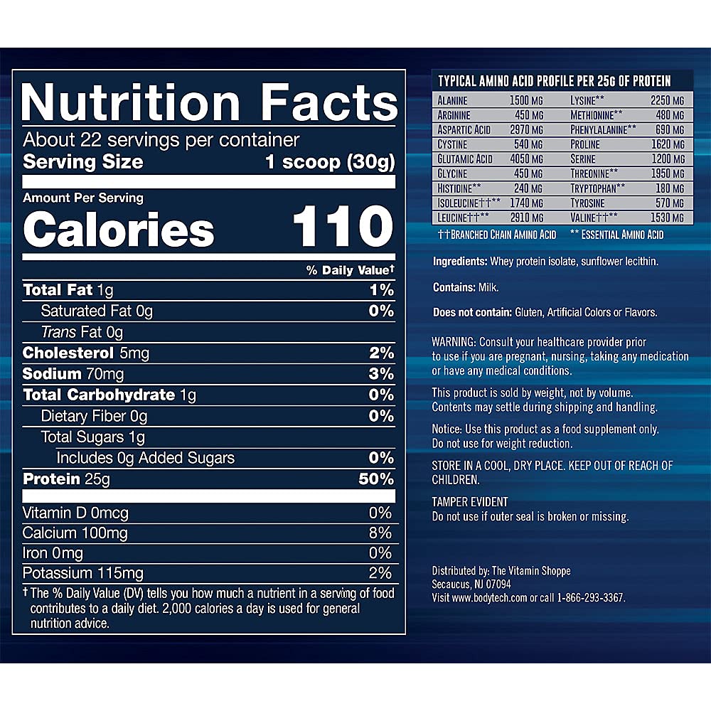 BODYTECH Whey Protein Isolate Powder - with 25 Grams of Protein per Serving & BCAA's - AB Mystery