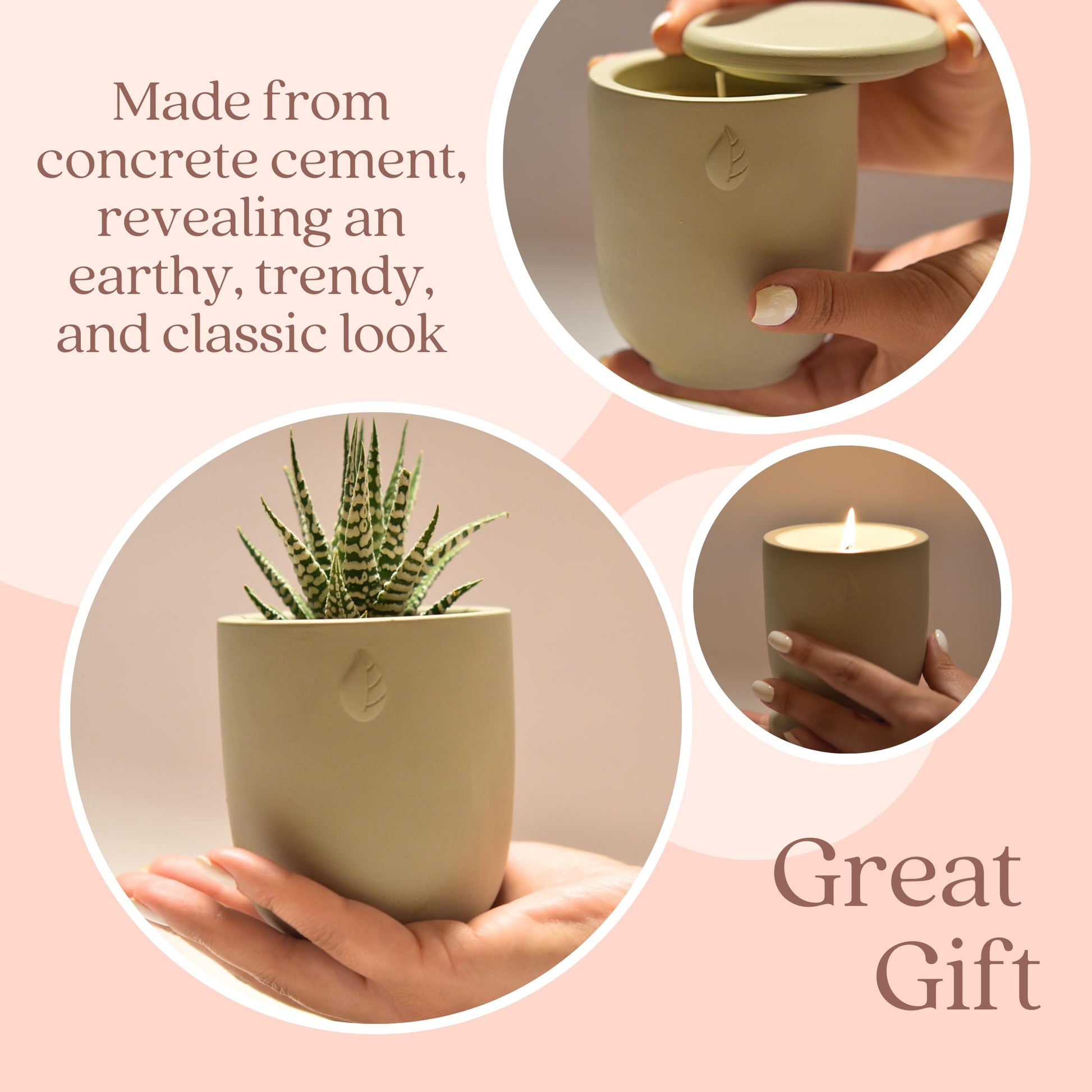 CandlePlanter Concrete Cement Candle Planter - Candles for Home Scented, Soy Candles - AB Mystery