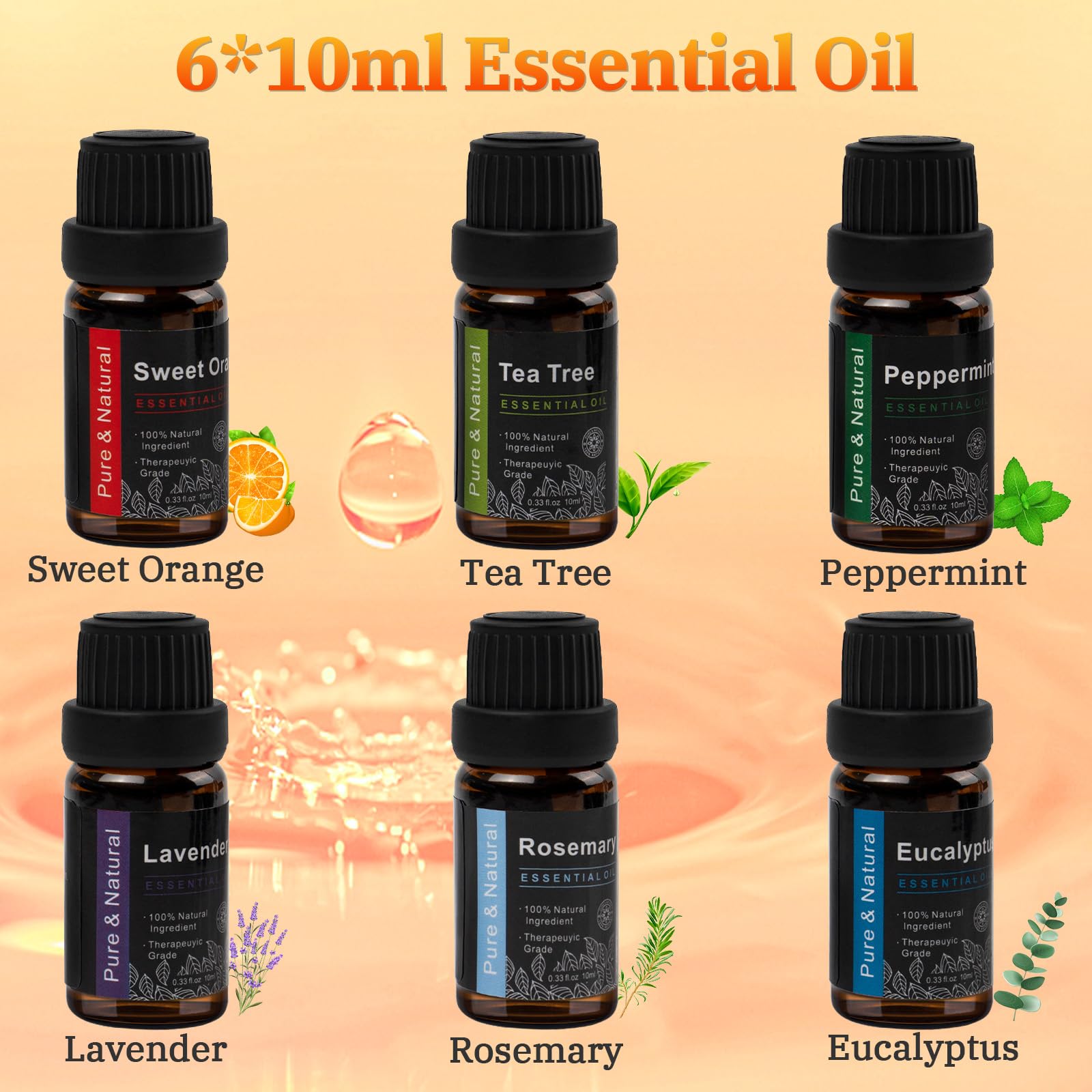 Comfynest Colorful Flame Fire Fireplace Diffuser with 6 Essential Oils Set, Ultrasonic 200ml Essential Oil - AB Mystery