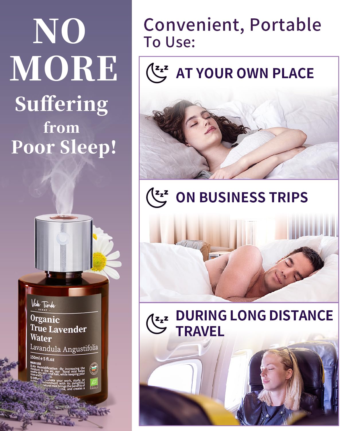 VTS Organic Lavender Water and Roman Chamomile Floral Water with Diffuser, Aromatherapy Air - AB Mystery