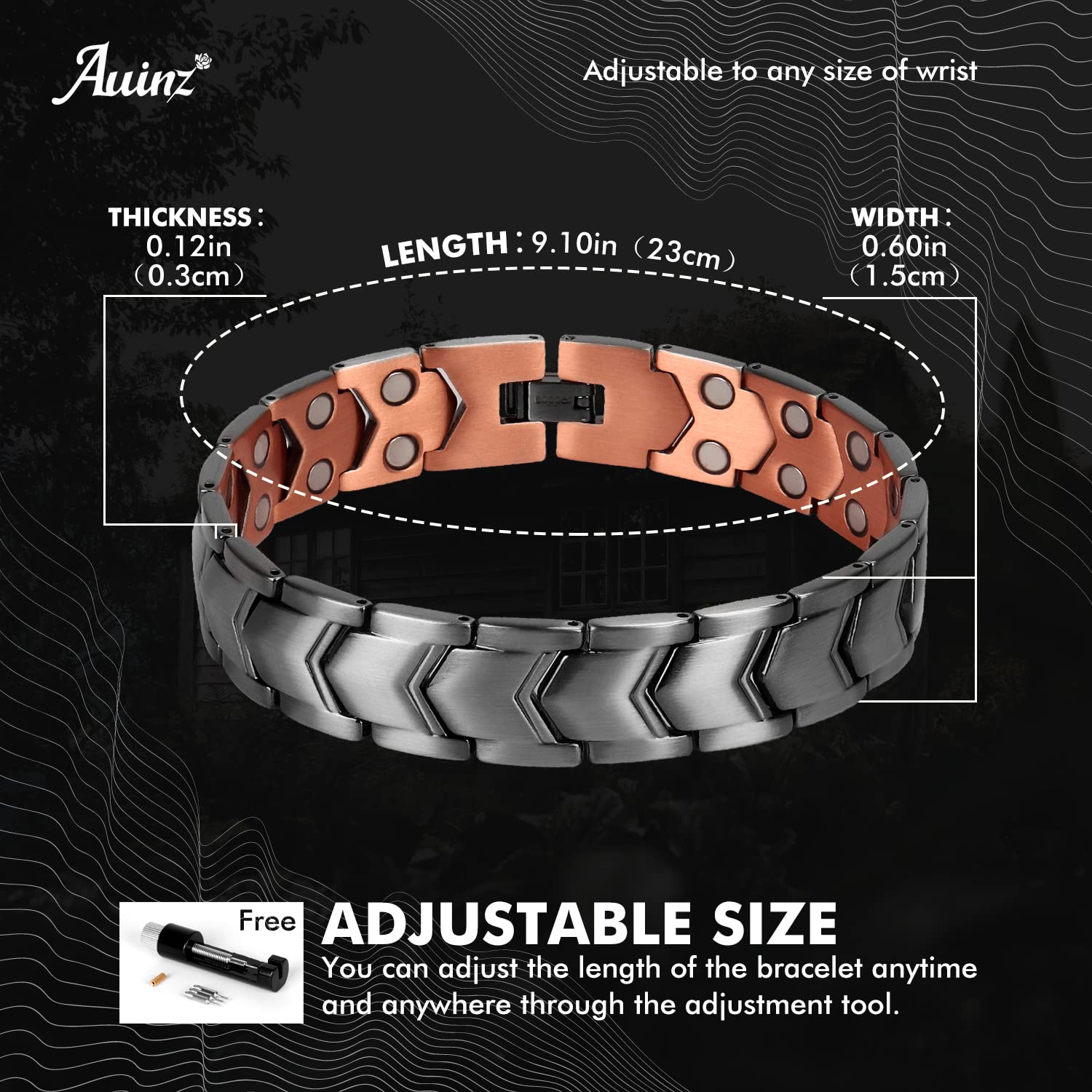 Auinz - Copper Bracelets for Men - 99.99% Solid Pure Copper Magnetic Bracelets Double-Row - AB Mystery