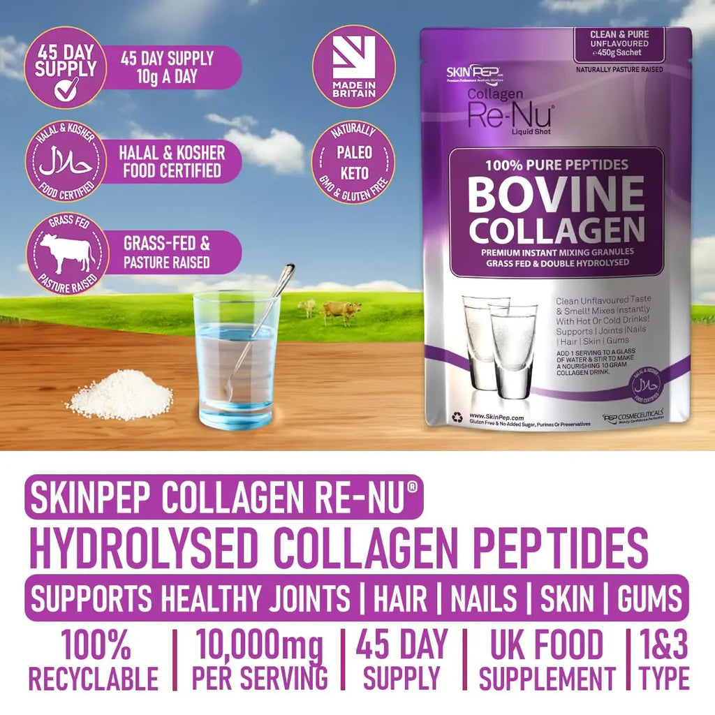Collagen Powder, Ultra Premium Hydrolysed Bovine Collagen Peptides by SkinPep - AB Mystery