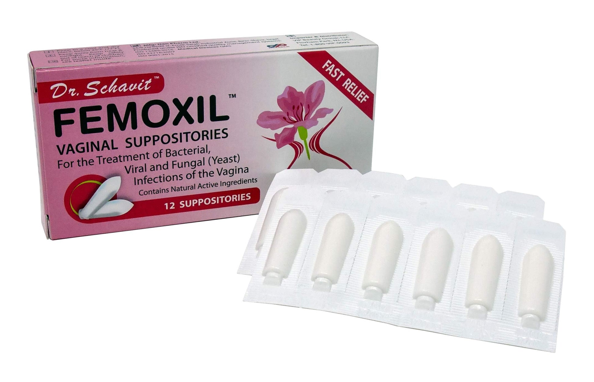 DR. SCHAVIT FEMOXIL Vaginal Suppositories - Natural Plant-Based Formula for The Treatment of Bacterial - AB Mystery