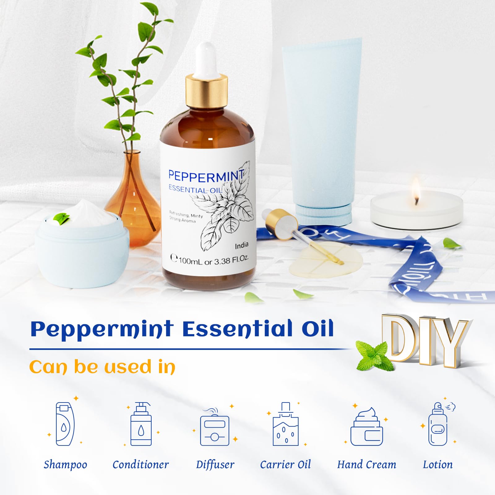 HIQILI Peppermint Essential Oil, 100% Pure Natural for Diffuser, Hair, Massage, Add to Spray - AB Mystery