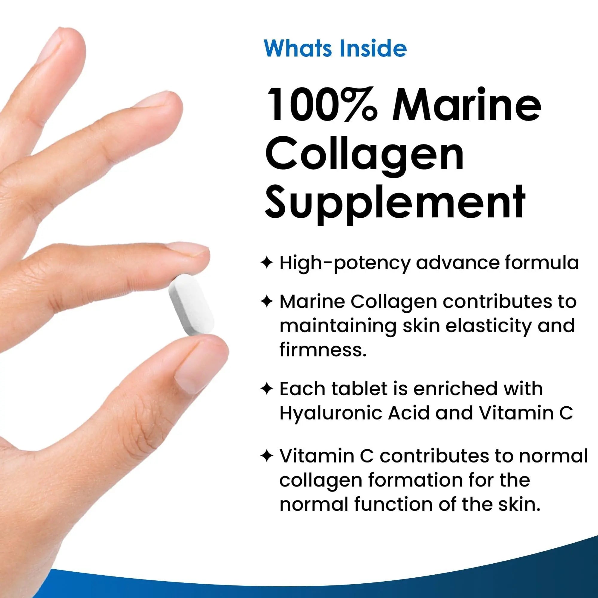 Pure Marine Collagen 100% Marine Collagen Type 1 1500mg - Hydrolysed Collagen Peptides Enhanced with Hyaluronic Acid & Vitamin C NEW LEAF PRODUCTS
