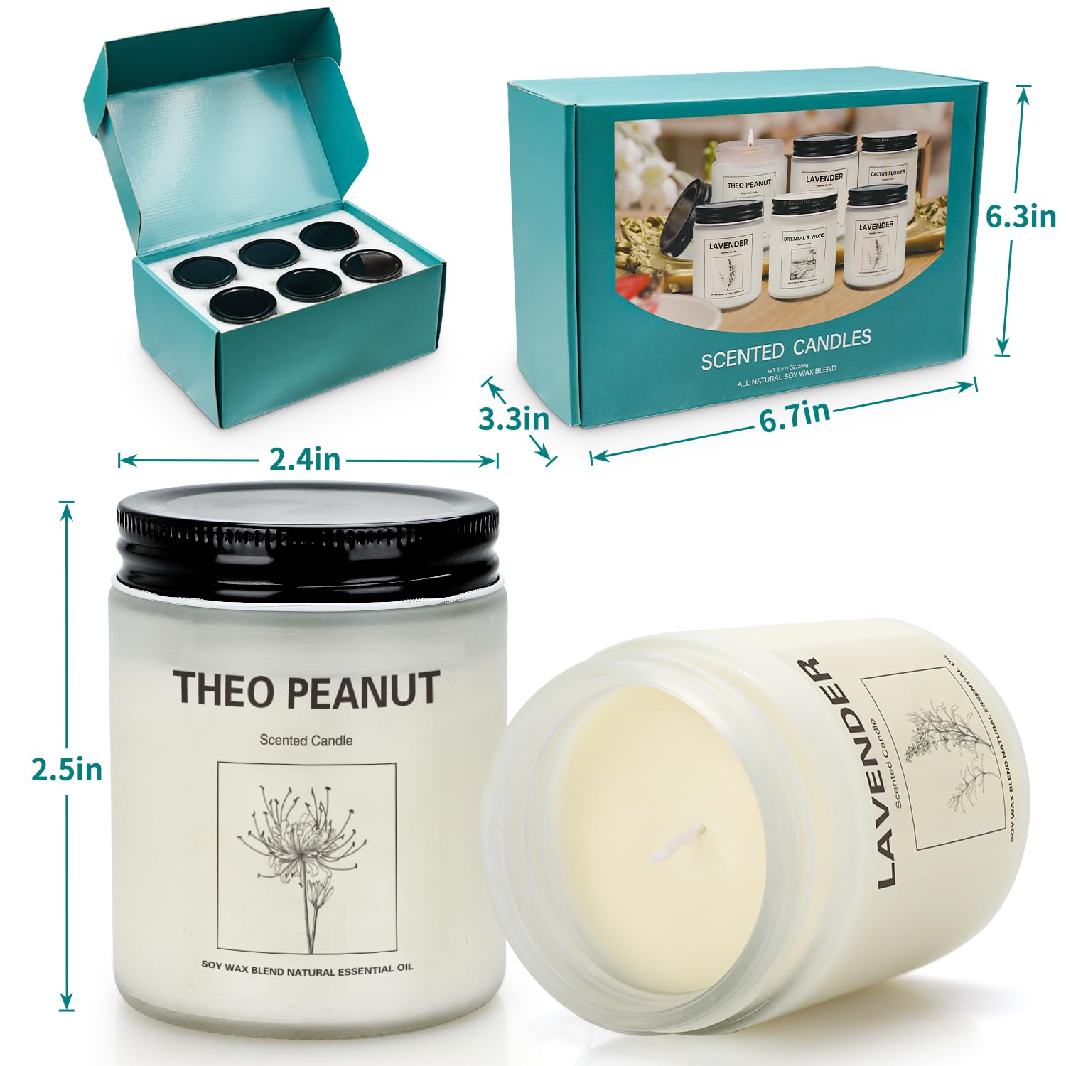 6 Pack Scented Candles, Aromatherapy Candles Gifts Set for Women, 42.6 oz 300 Hour Long Lasting - AB Mystery