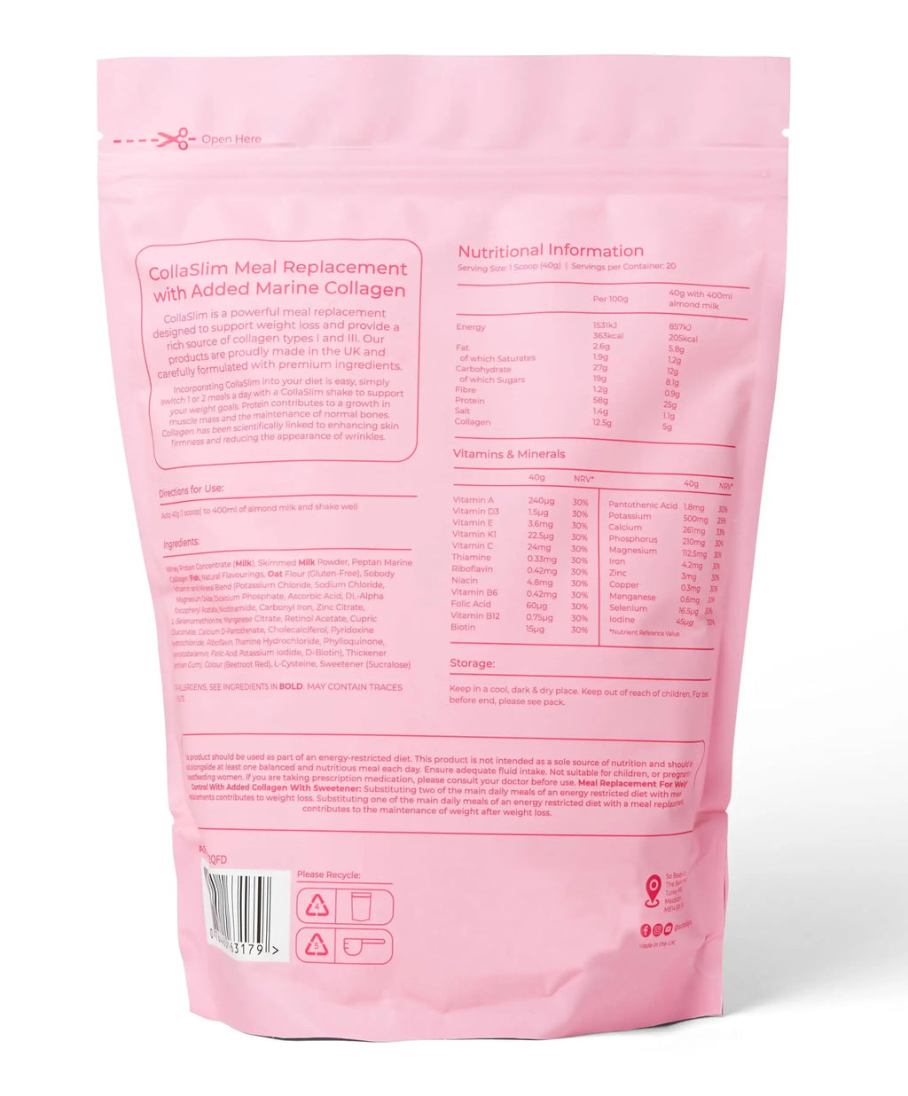 CollaSlim, Meal Replacement Shake with Added Collagen, Vitamins and Minerals, 800g - AB Mystery