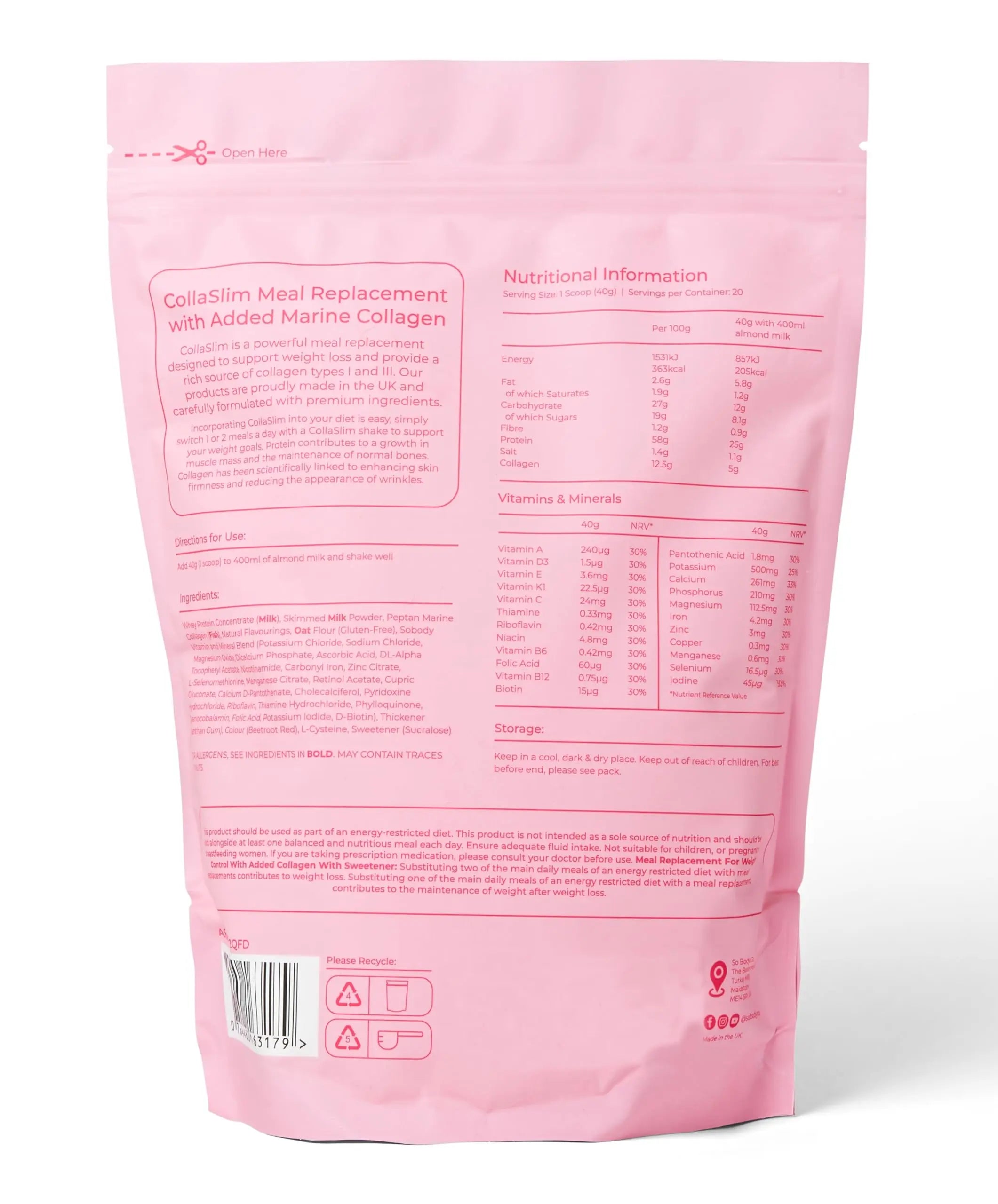 CollaSlim, Meal Replacement Shake with Added Collagen, Vitamins and Minerals, 800g - AB Mystery