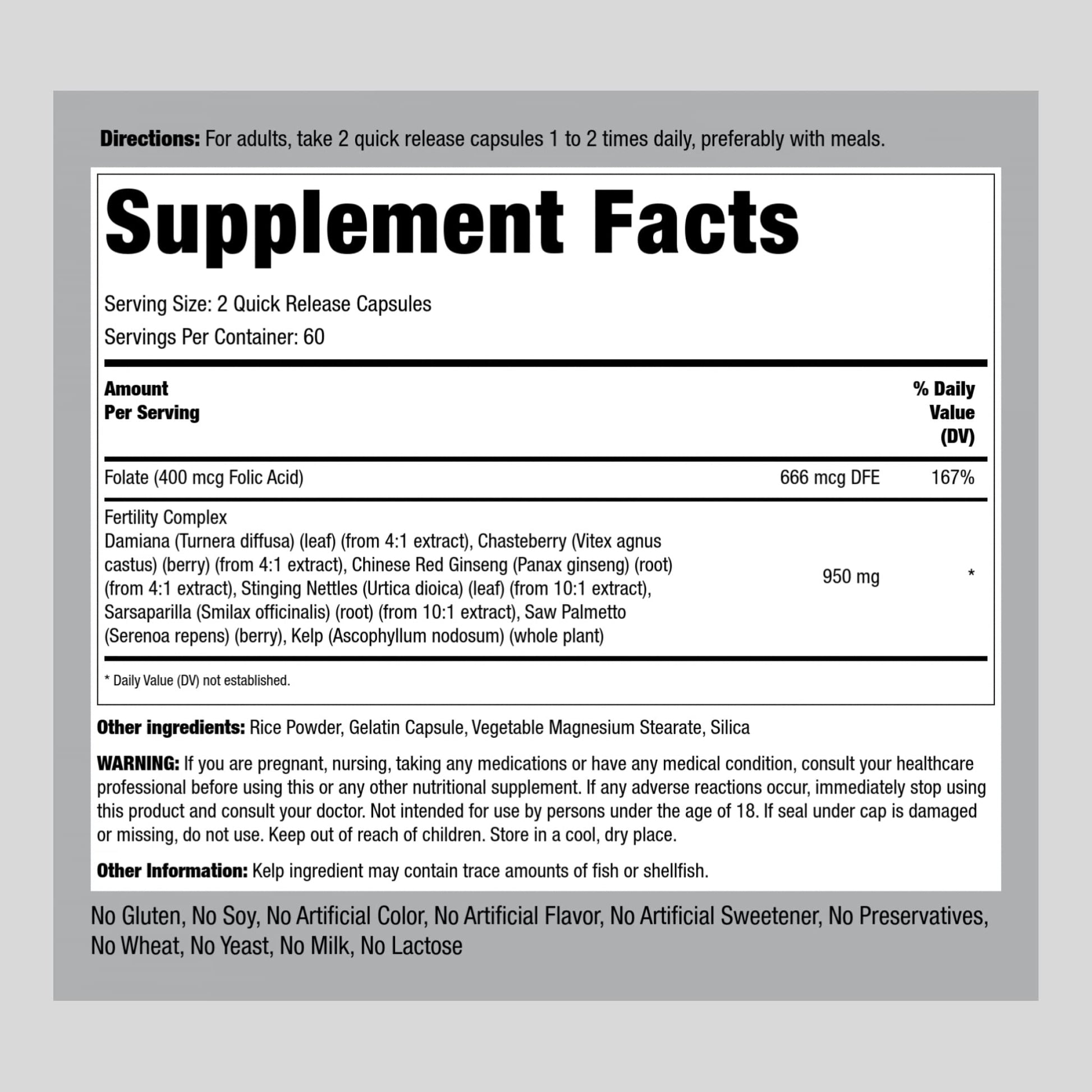 Fertility Supplements for Women | 120 Capsules | Complex Blend with Damiana, Chasteberry Piping Rock