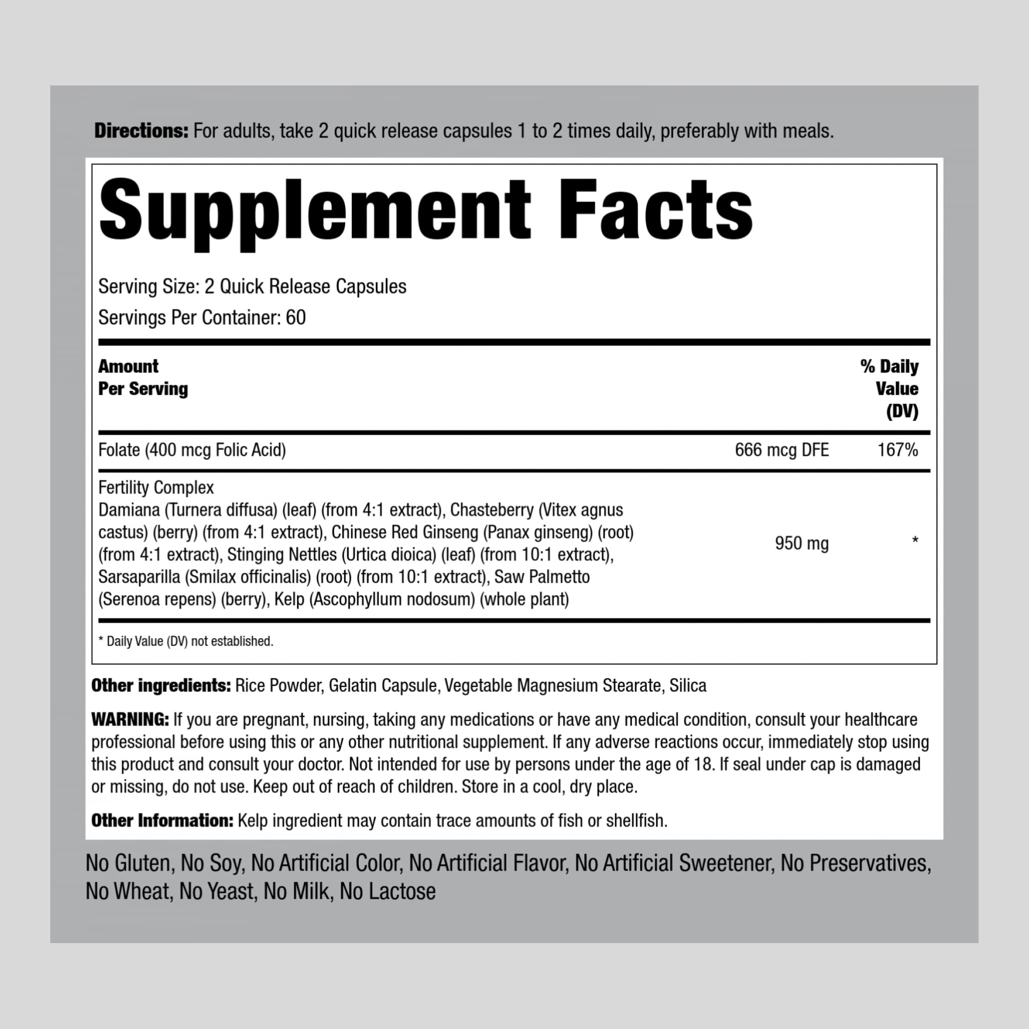 Fertility Supplements for Women | 120 Capsules | Complex Blend with Damiana, Chasteberry Piping Rock