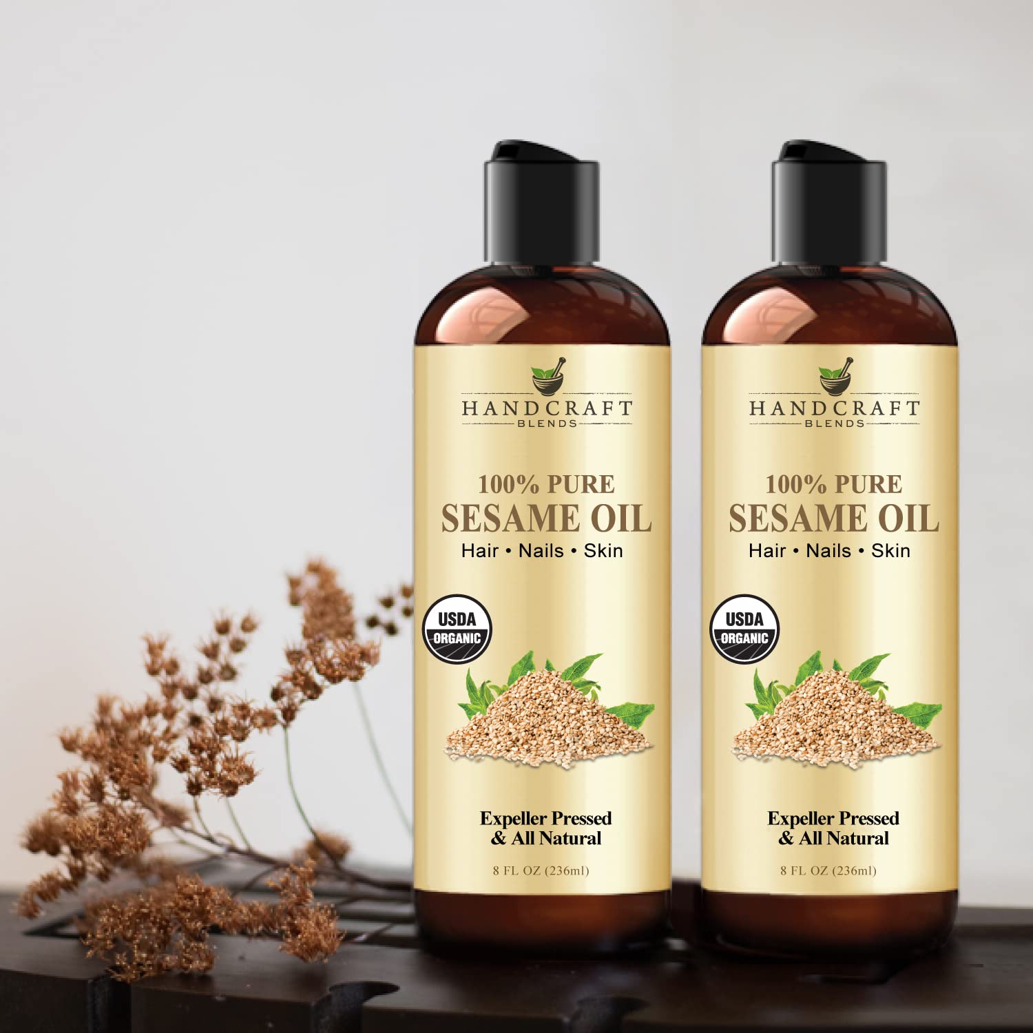 Handcraft Blends Organic Sesame Oil for Skin and Hair 8 oz - 100% Pure and Natural - Premium - AB Mystery