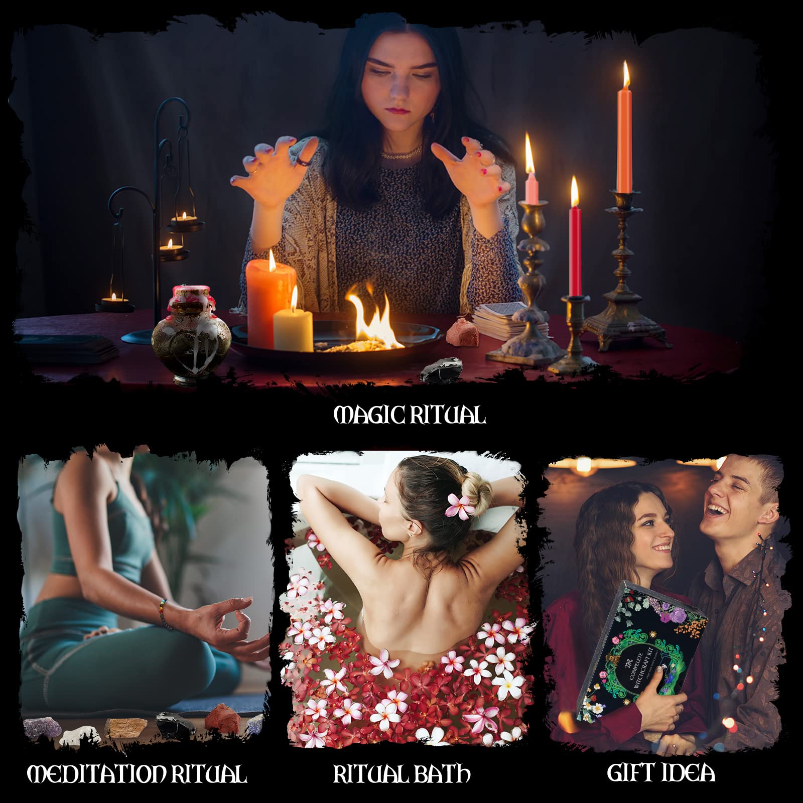 SHYSHINY Witchcraft Supplies Kit for Wiccan Spells, 95 Pack of 7 Chakra Stones, Crystals, Dried Herbs - AB Mystery