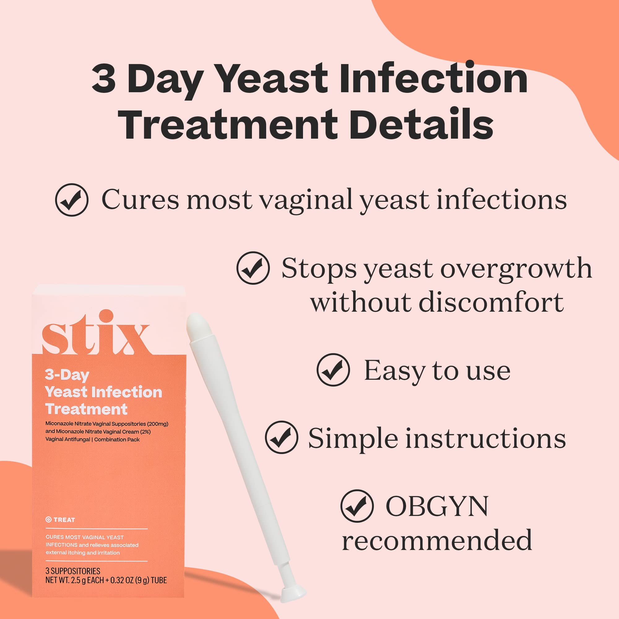Stix 3-Day Yeast Infection Treatment for Women - Relieves External Itching & Irritation - AB Mystery