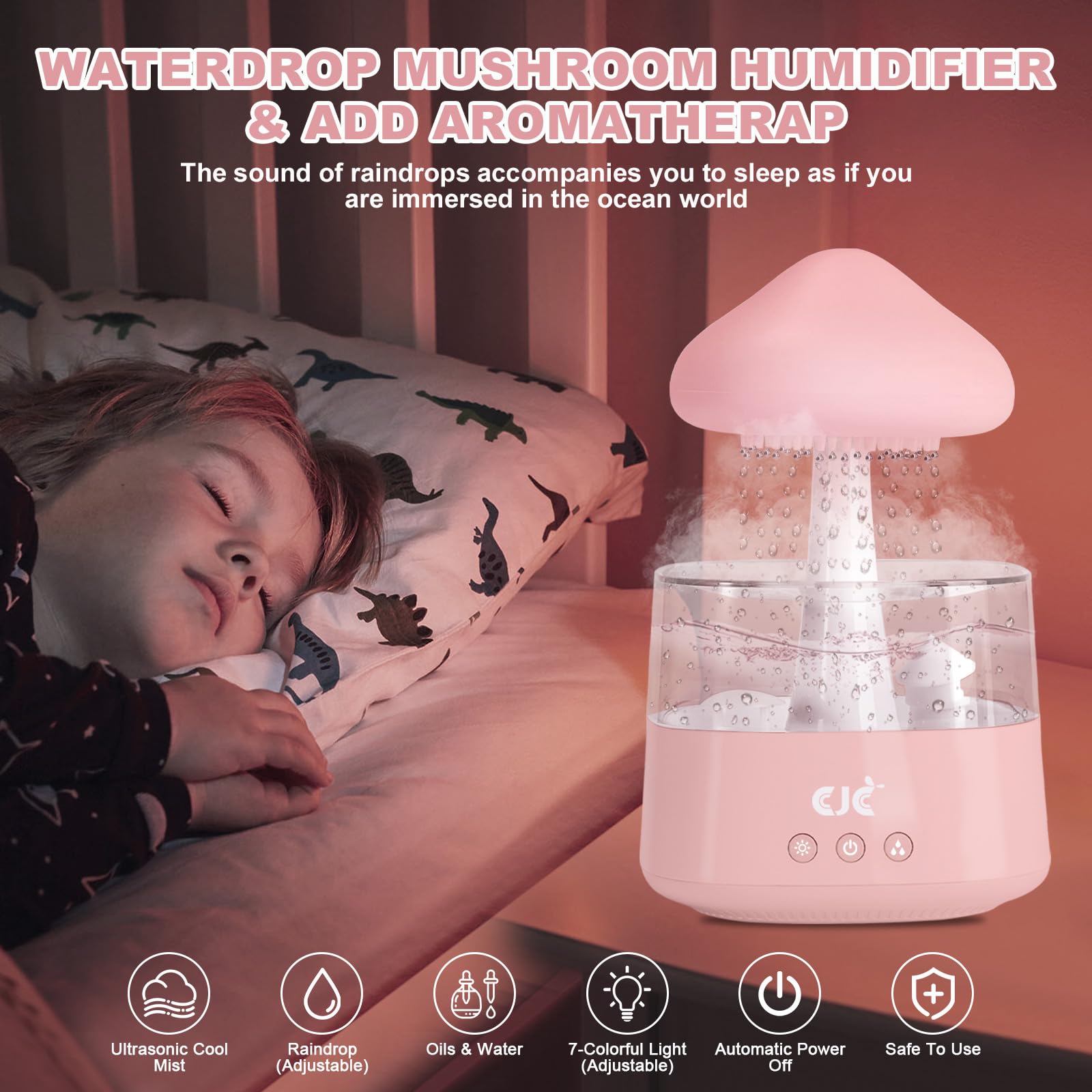 Humidifiers for Bedroom, 7 Color-Changing Led Night Lights, Aromatherapy Essential Oil - AB Mystery