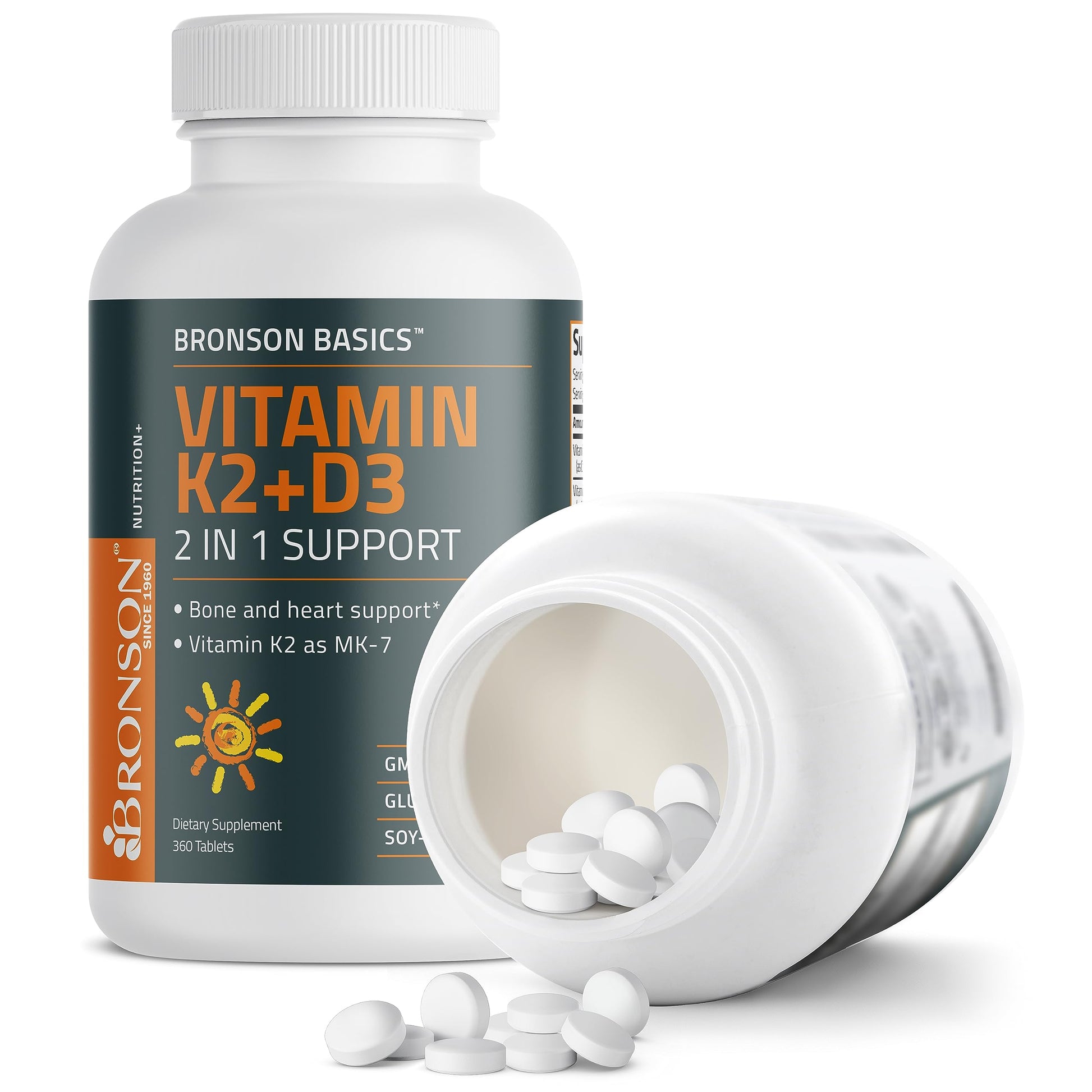 Bronson Basics Vitamin K2 D3 (MK7) Supplement Non-GMO Formula 5000IU (125 mcg) - AB Mystery