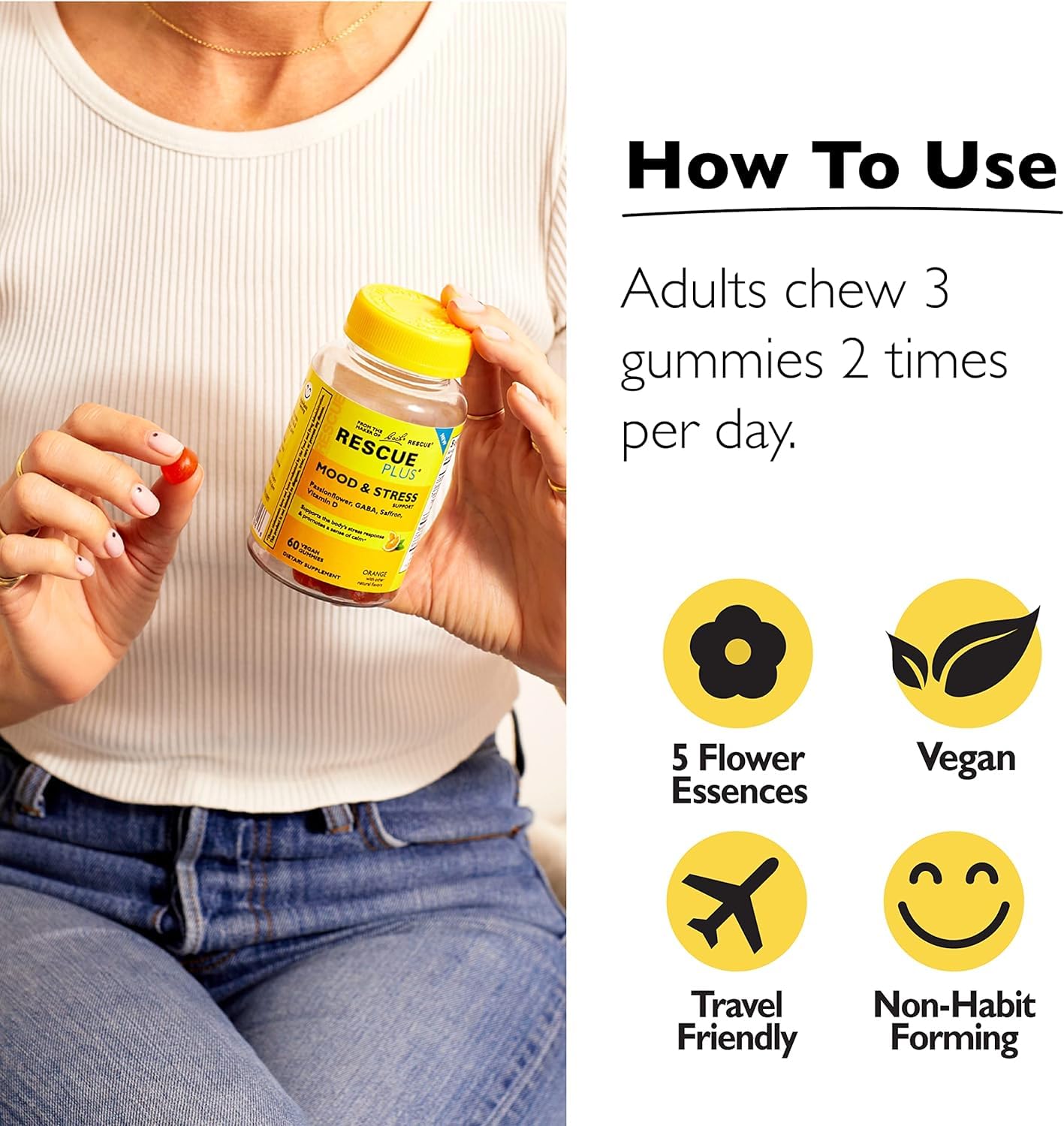 RESCUE Bach Plus Mood & Stress Support Gummies, Daytime Dietary Supplement with Passionflower - AB Mystery