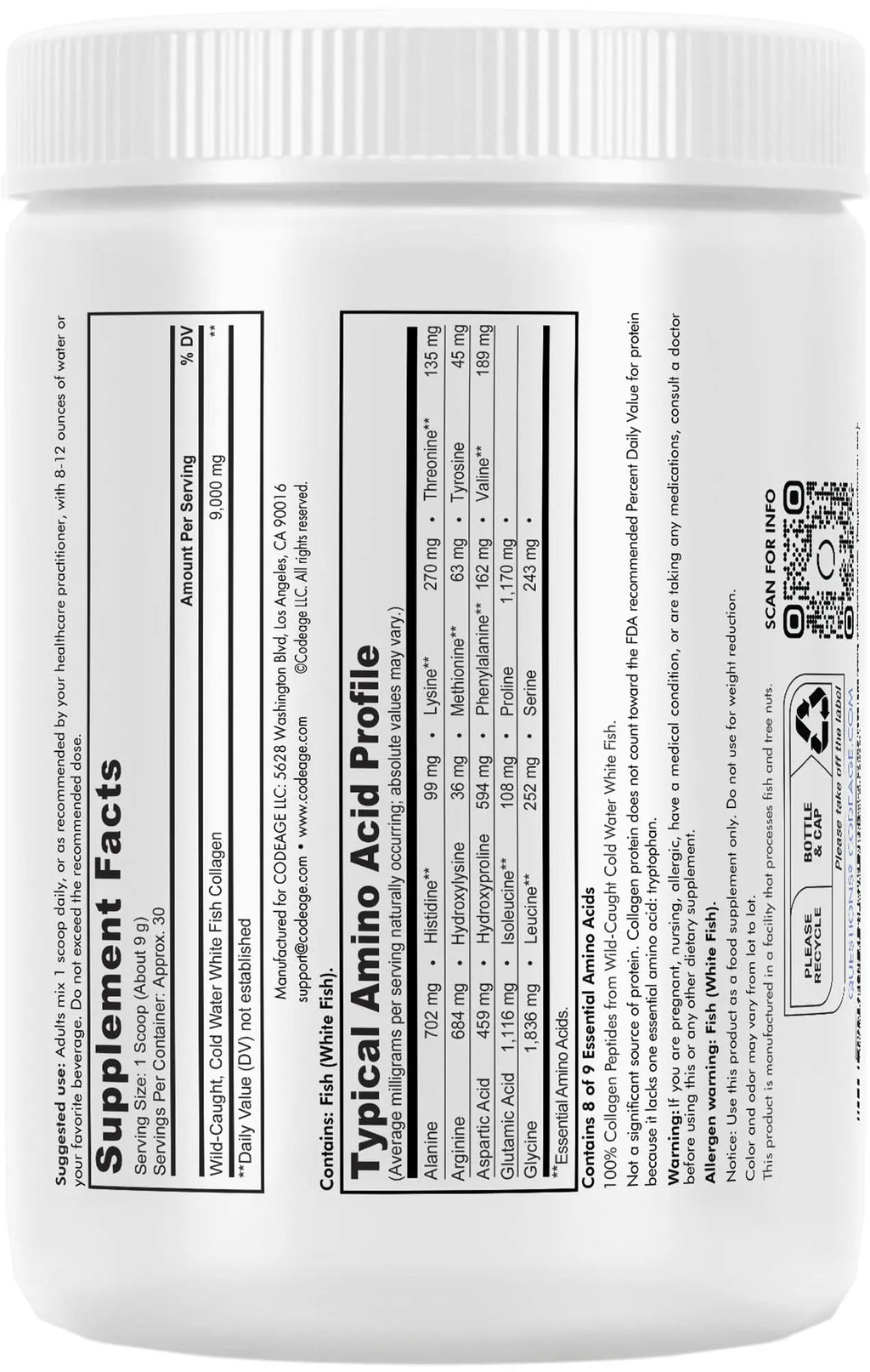 Codeage Marine Collagen Powder - Wild-Caught Hydrolyzed Fish Collagen Peptides - Type 1 & 3 Collagen - AB Mystery