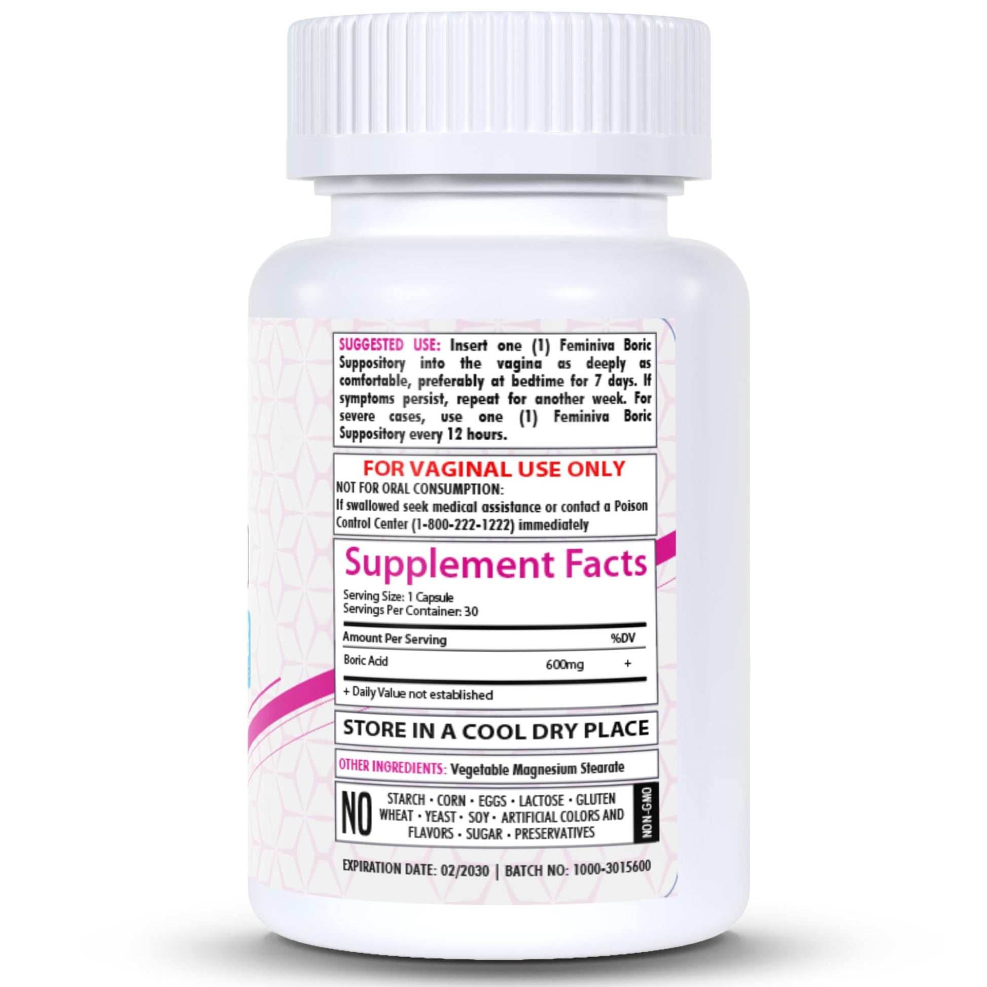 HealthFare Feminiva Boric Acid Vaginal Suppositories - 30 Count, 600mg, Intimate Health Support - 100% - AB Mystery