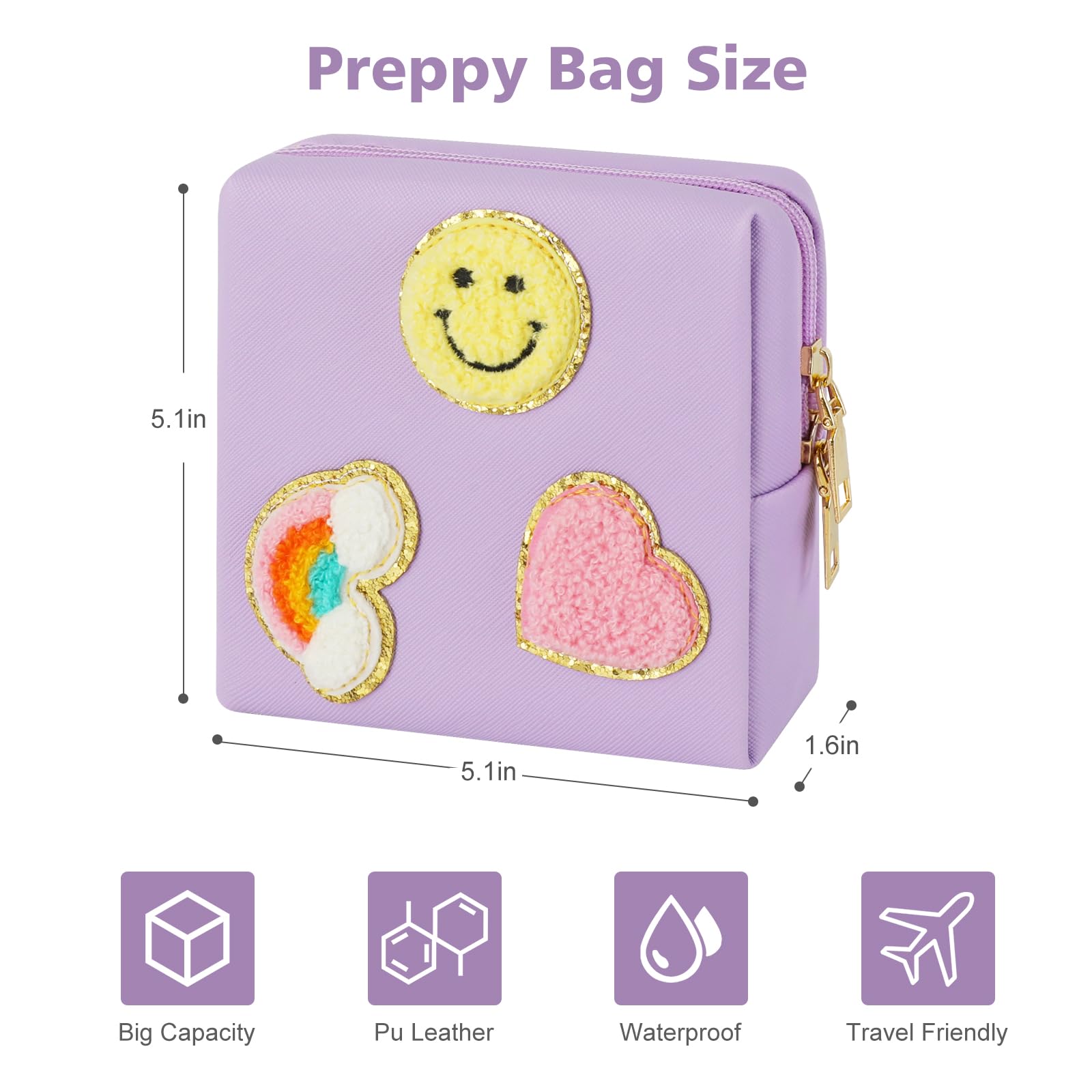 Preppy Patch Period Bag for Teen Aged Girls, Sanitary Napkin Storage Bag, Functional PU Leather Sanitary - AB Mystery