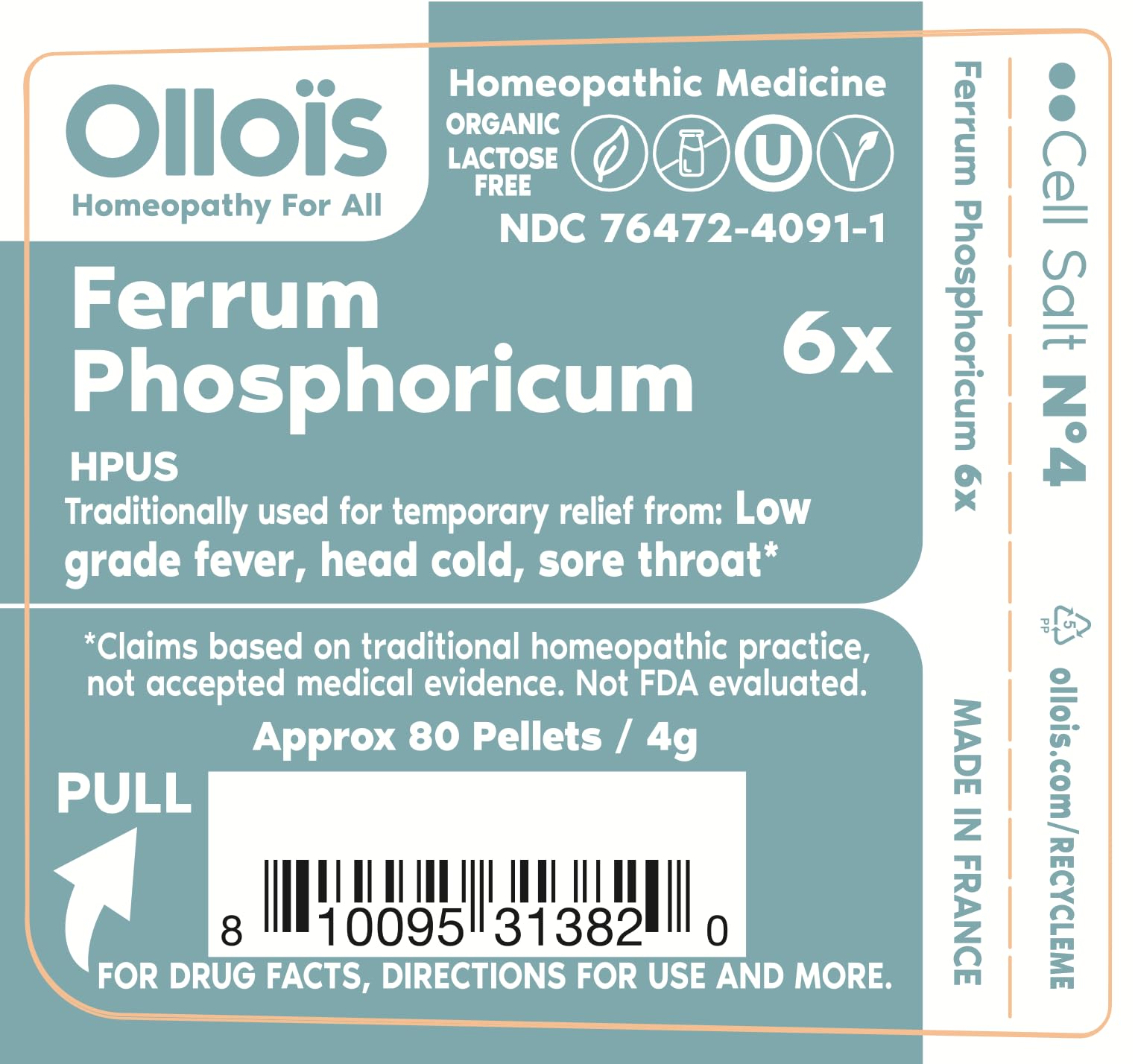Ferrum Phosphoricum- OLLOIS - Organic & Vegan, Kosher Certified, Cell Salt #4 (Approx. 80 pellets) - AB Mystery