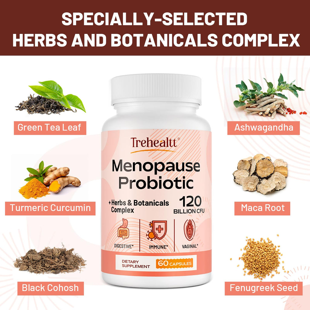 Menopause supplements for women, 120 Billion CFU Probiotic, 13-in-1 Herbs & Botanicals Complex - AB Mystery