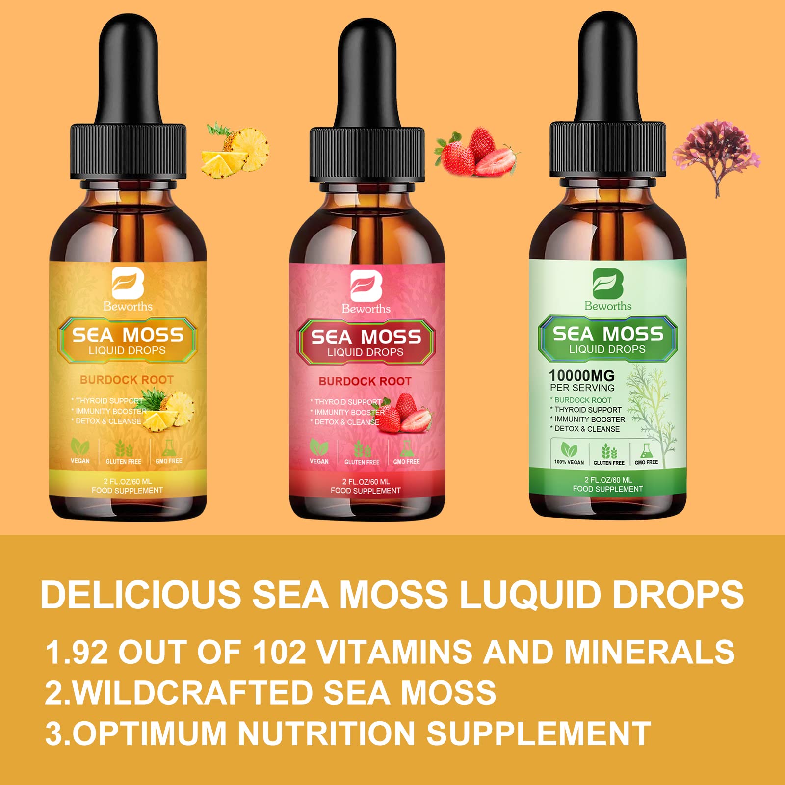 B BEWORTHS Sea Moss Liquid Drops - Organic Irish Sea Moss Gel with Burdock Root - AB Mystery