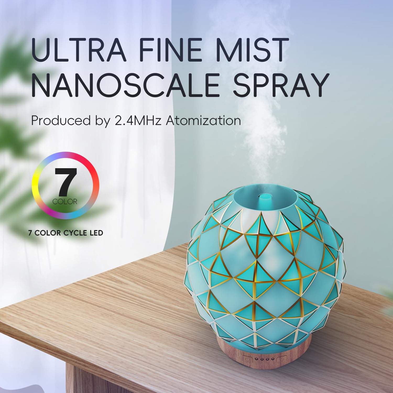 Youenkity Essential Oil Diffuser, Glass Ultrasonic Aromatherapy Diffuser with 7 Color LED Lights - AB Mystery