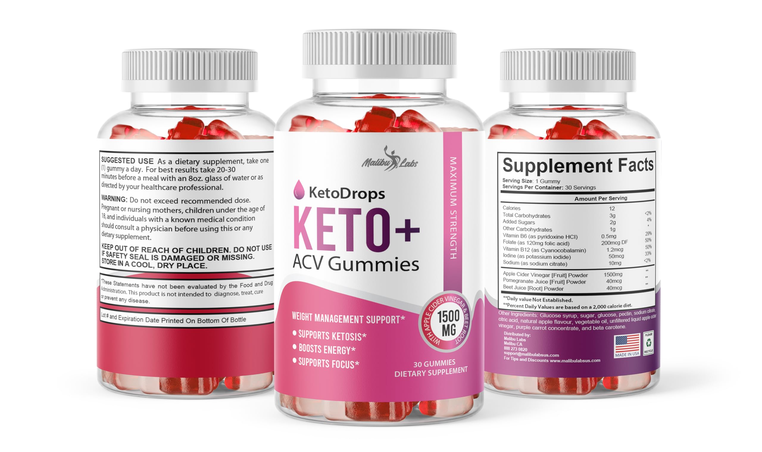 Keto Drops ACV Gummies Weight Loss - 1500mg Once a Day, Strong Time Released - AB Mystery