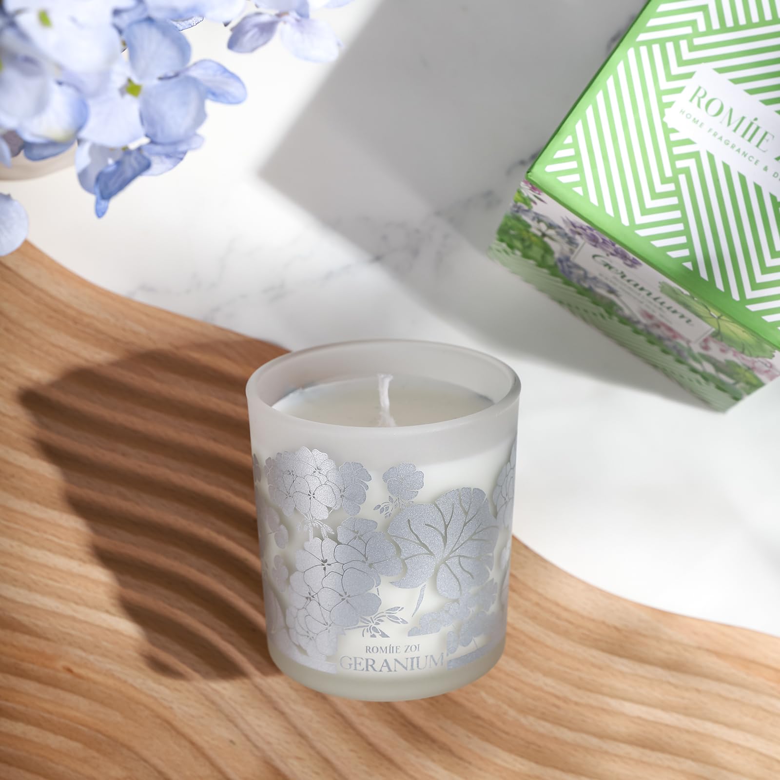 ROMIIE ZOI Scented Candle - Geranium - 6oz Aromatherapy Soy Wax Jar Candle for Home, Gifts for Women - AB Mystery