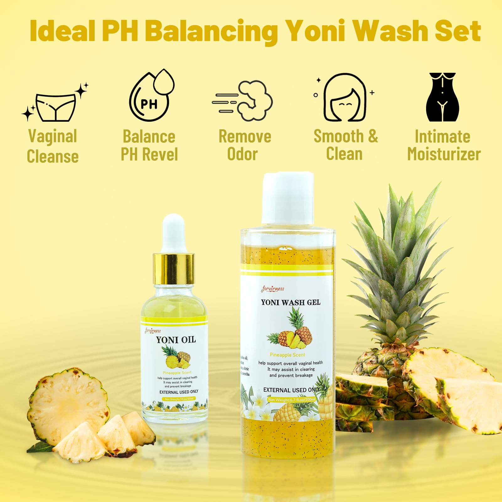 forvirness Natural Yoni Wash Yoni Oil Set, Cleanse - Remove Odor - ph Balance Feminine Wash - AB Mystery