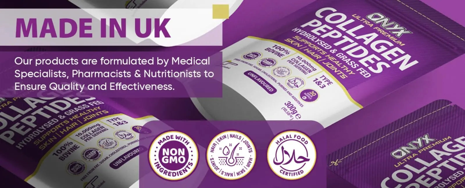 Premium Collagen Powder 300g Hydrolysed Bovine Collagen Peptides Powder ONYX INGREDIENTS 101