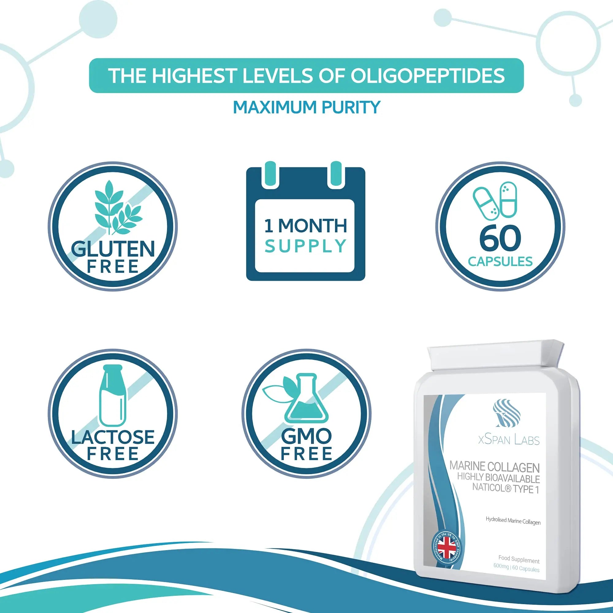 Marine Collagen 600mg 60 Capsules - Highly Bioavailable Naticol® Type 1 - AB Mystery