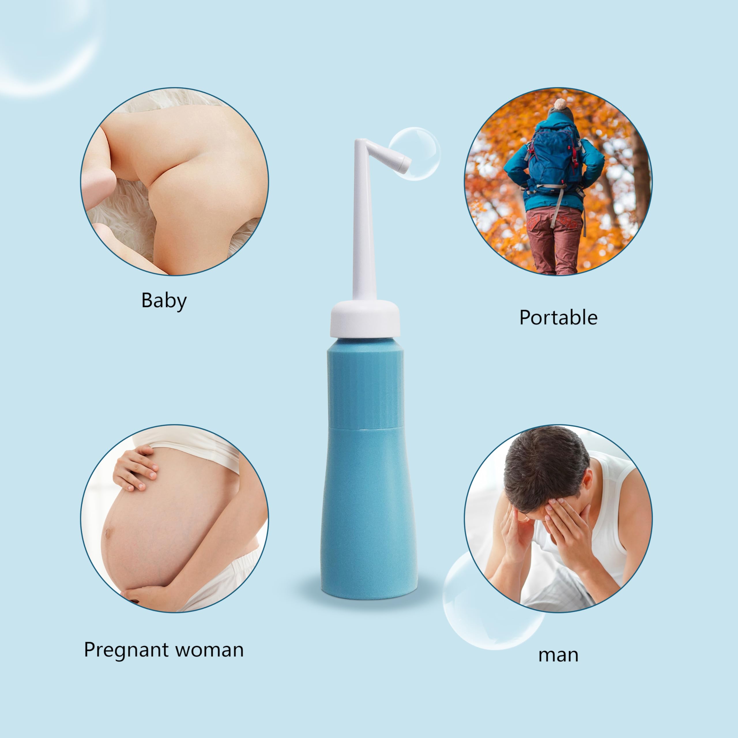 Portable 11.8 Oz Bidet, Feminine Care Irrigator, Retractable Nozzle Travel Bidet with 60° Elbow - AB Mystery