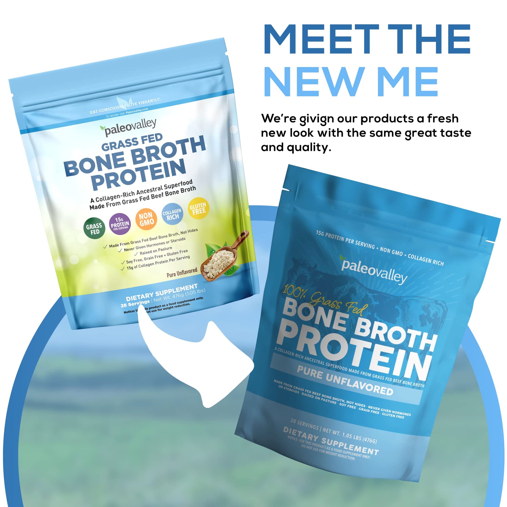 Paleovalley 100% Grass Fed Beef Bone Broth Protein Powder - Rich in Collagen Peptides - AB Mystery