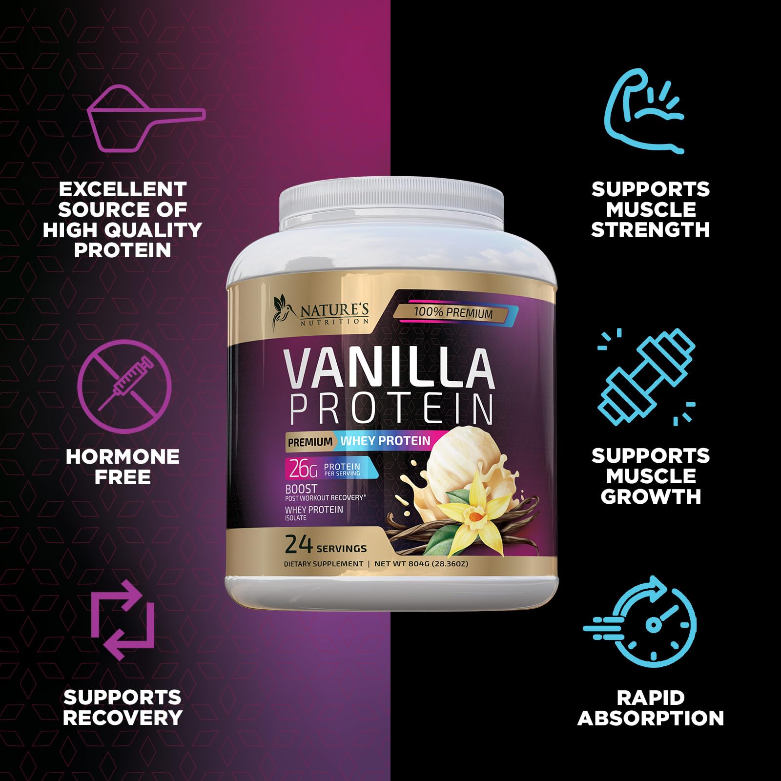 Whey Protein Powder 26g - Vanilla Ice Cream Whey Isolate Protein for Muscle Growth - AB Mystery