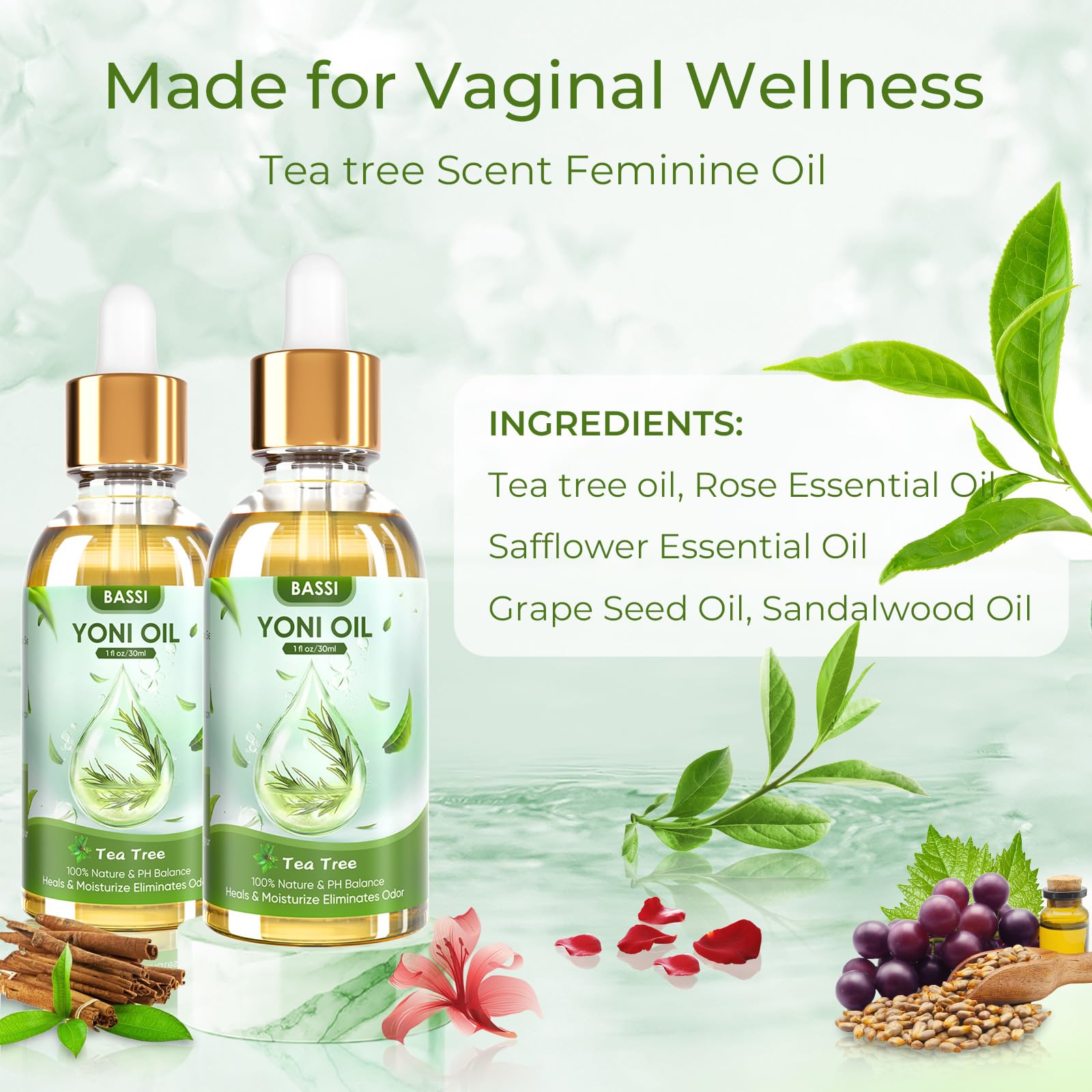 BASSI 2PCS Yoni Oil Organic Feminine Oil Vaginal Moisturizer For Wetness - Ph Balance for Women - AB Mystery