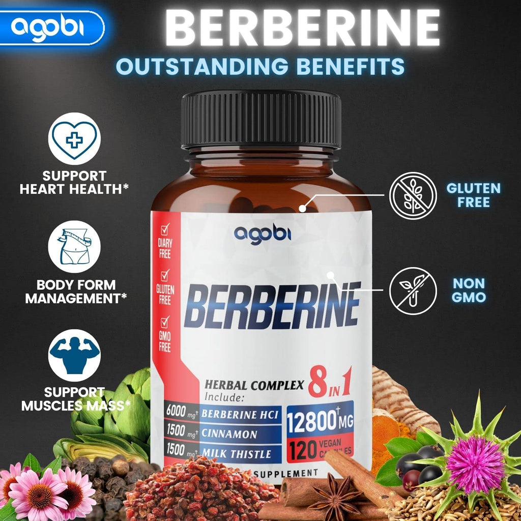 120 Capsules - Berberine Supplement 12800mg with Ceylon, Milk Thistle, Turmeric - AB Mystery
