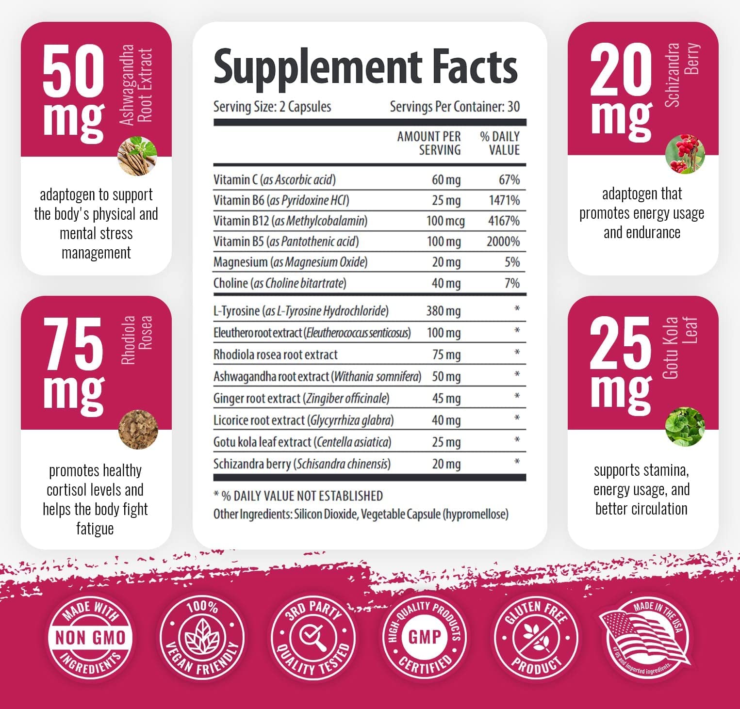 1 Body Adaptogen Complex Supplement with Ashwagandha - 60 Vegan Cap