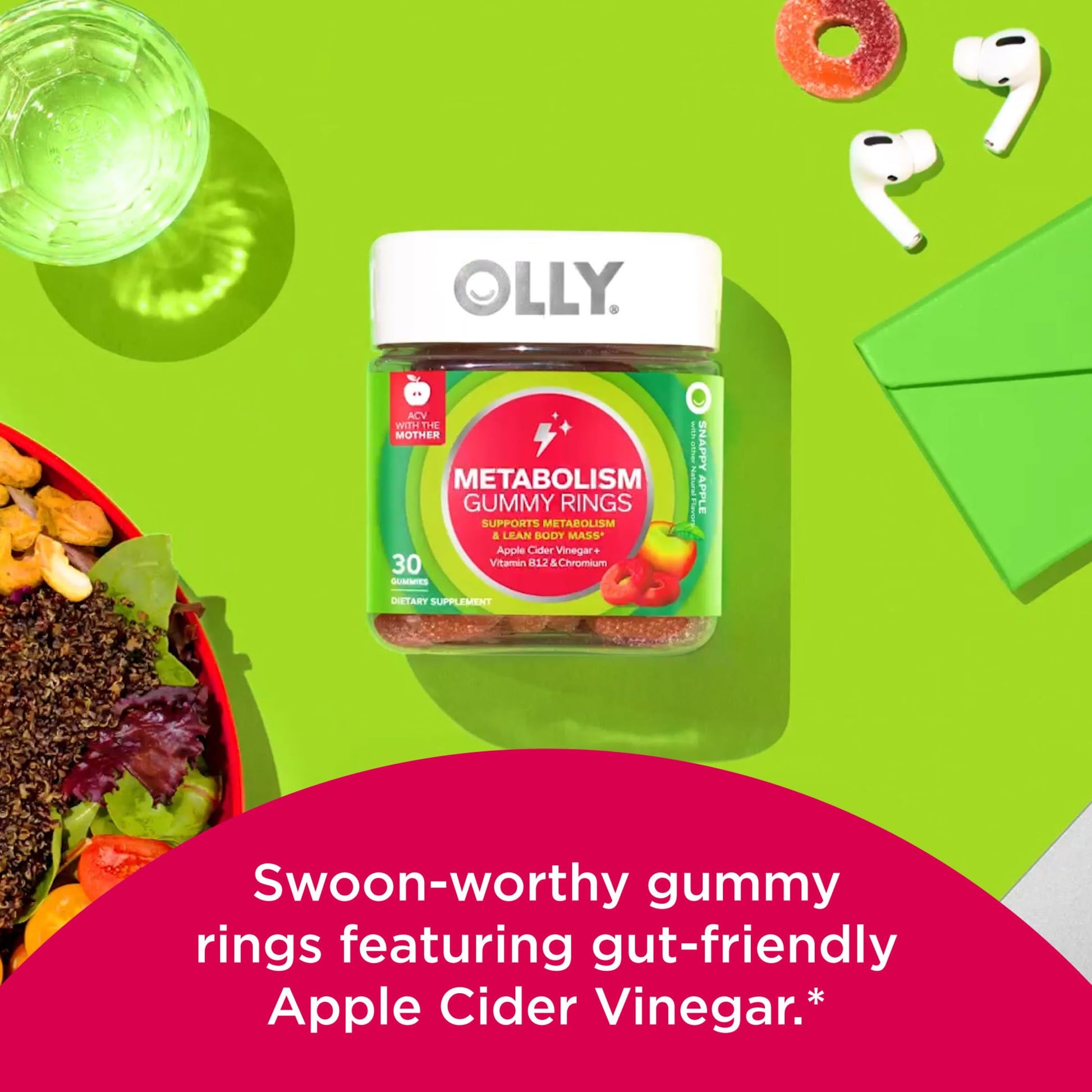 OLLY Metabolism Gummy Rings, Apple Cider Vinegar, Vitamin B12, Chromium, Energy - AB Mystery