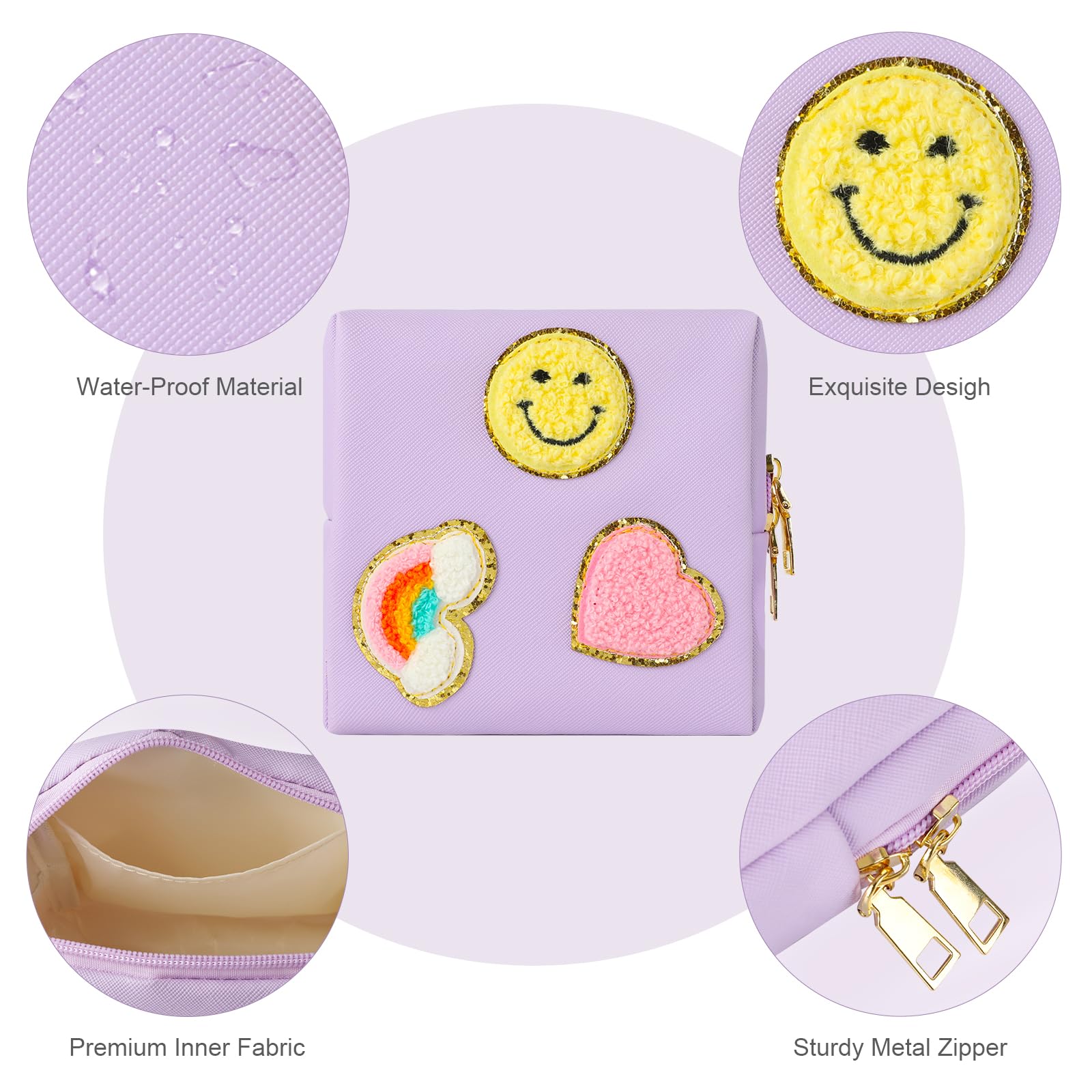 Preppy Patch Period Bag for Teen Aged Girls, Sanitary Napkin Storage Bag, Functional PU Leather Sanitary - AB Mystery