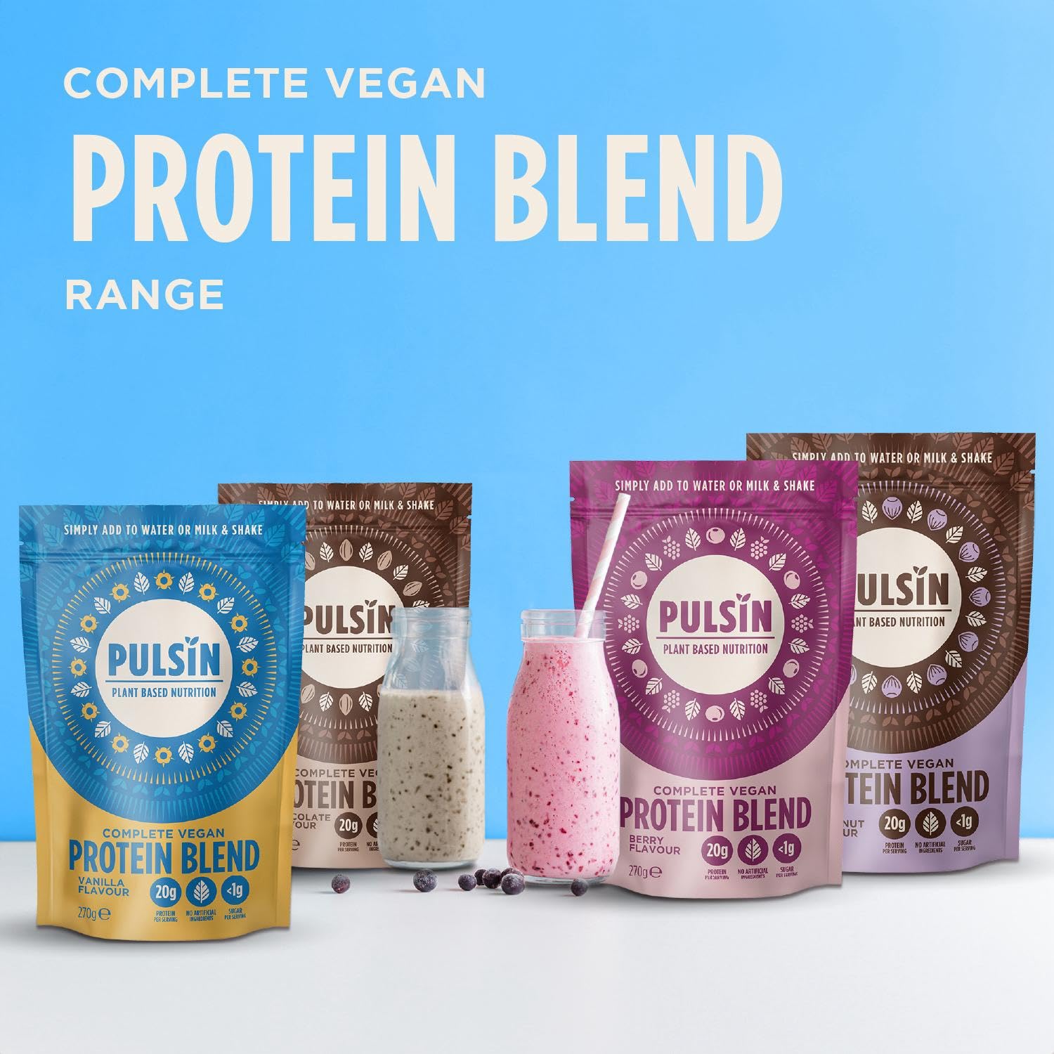 Pulsin plant based nutrition,Complete vegan protein blend,Vanilla flavour 270 g Pulsin