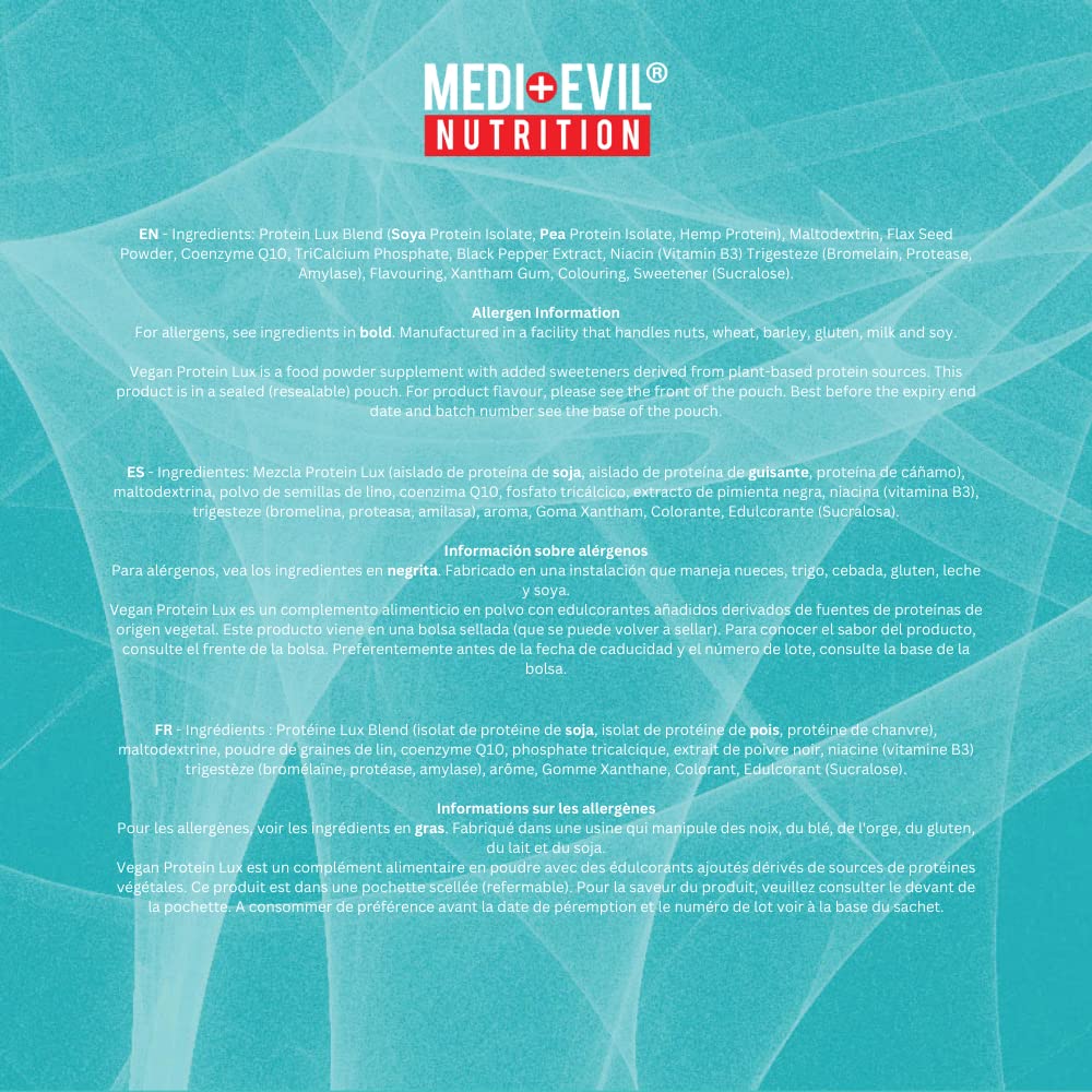 Medi-Evil Nutrition Vegan Protein Powder, Natural Ingredients, Gluten Free and Vegetarian Medi-Evil