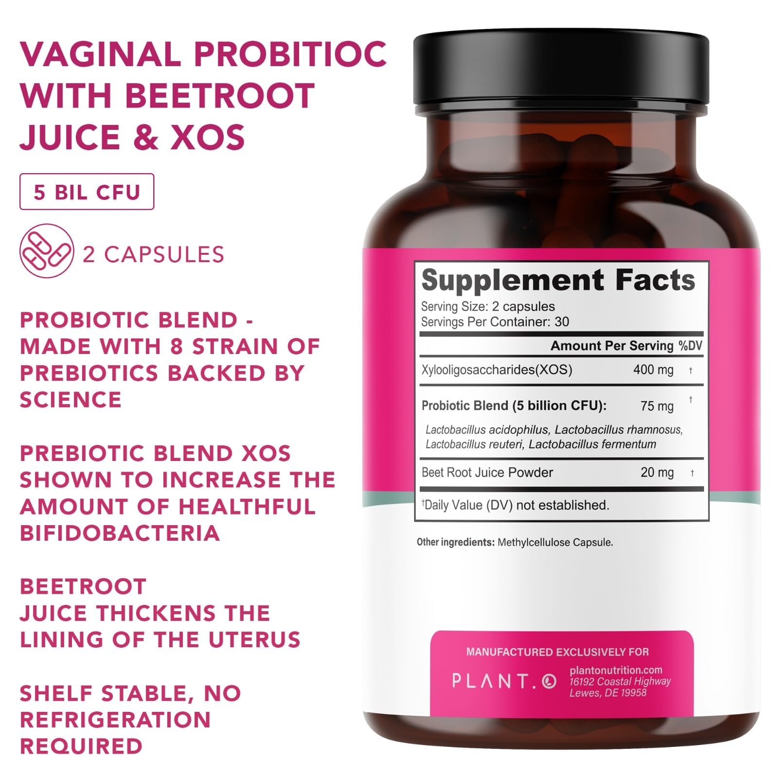 PLANT.O NUTRITION Vaginal Probiotics for Women with 4 Lactobacillus Strains Probiotic & Prebiotic Blend - AB Mystery