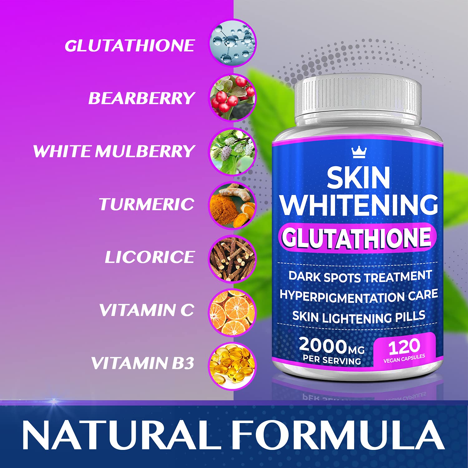 Glutathione Whitening Pills - 120 Capsules 2000mg Glutathione - Effective Skin Lightening - AB Mystery